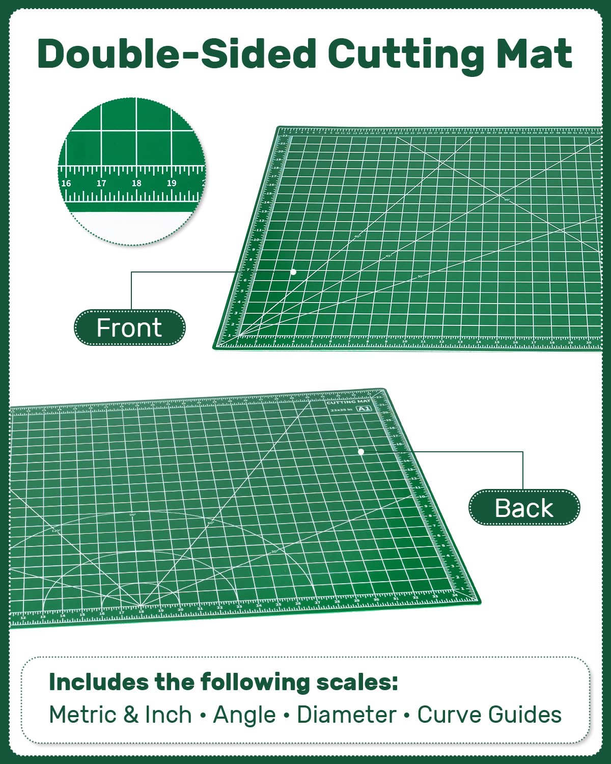 Tujurich Self Healing Cutting Mat, 35" x 23", Double-Sided Rotary Cutting Mat for Sewing, Quilting, Scrapbooking, Fabric & Craft Cutting Board, 90 x 60 cm (A1)