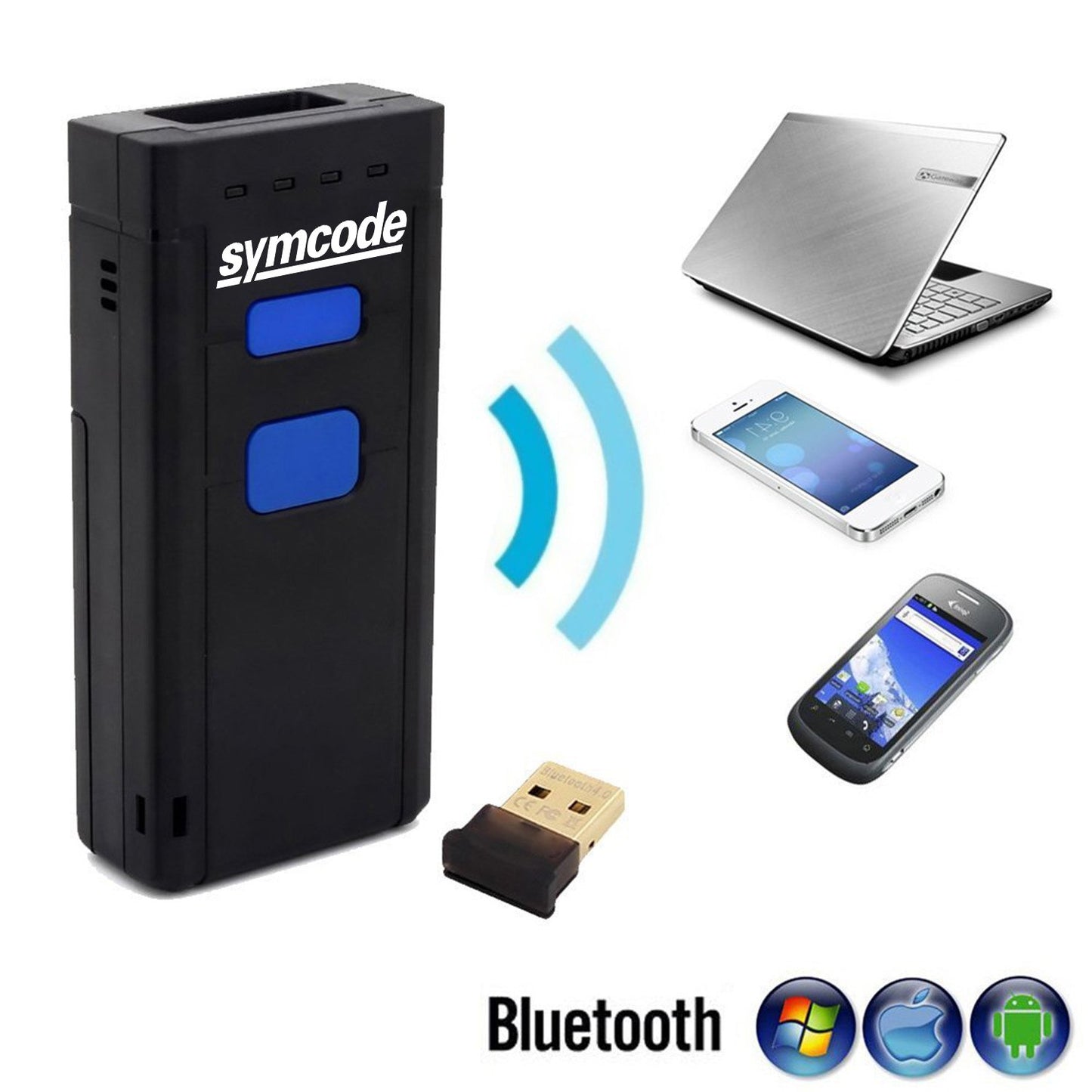 2D Bluetooth Barcode Scanner,Symcode Portable Wireless Handheld CMOS Barcode Scanner Reader for POS/Android/iMac with Bluetooth 4.0 Receiver