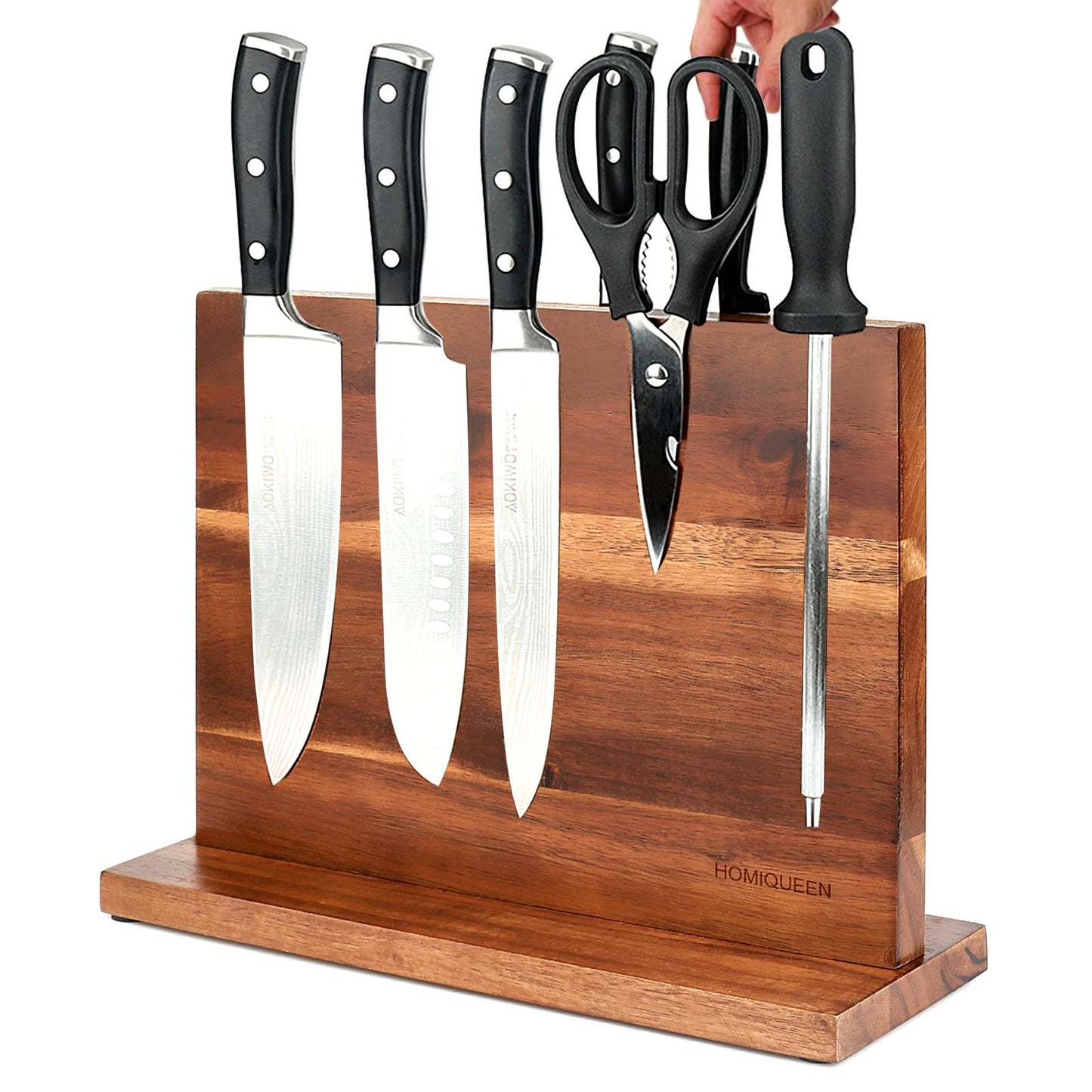 Magnetic Knife Block Magnetic Knife Holder Double Sided Rack with Strong Enhanced Magnets Acacia Wood Magnetic Knife Storage Stand