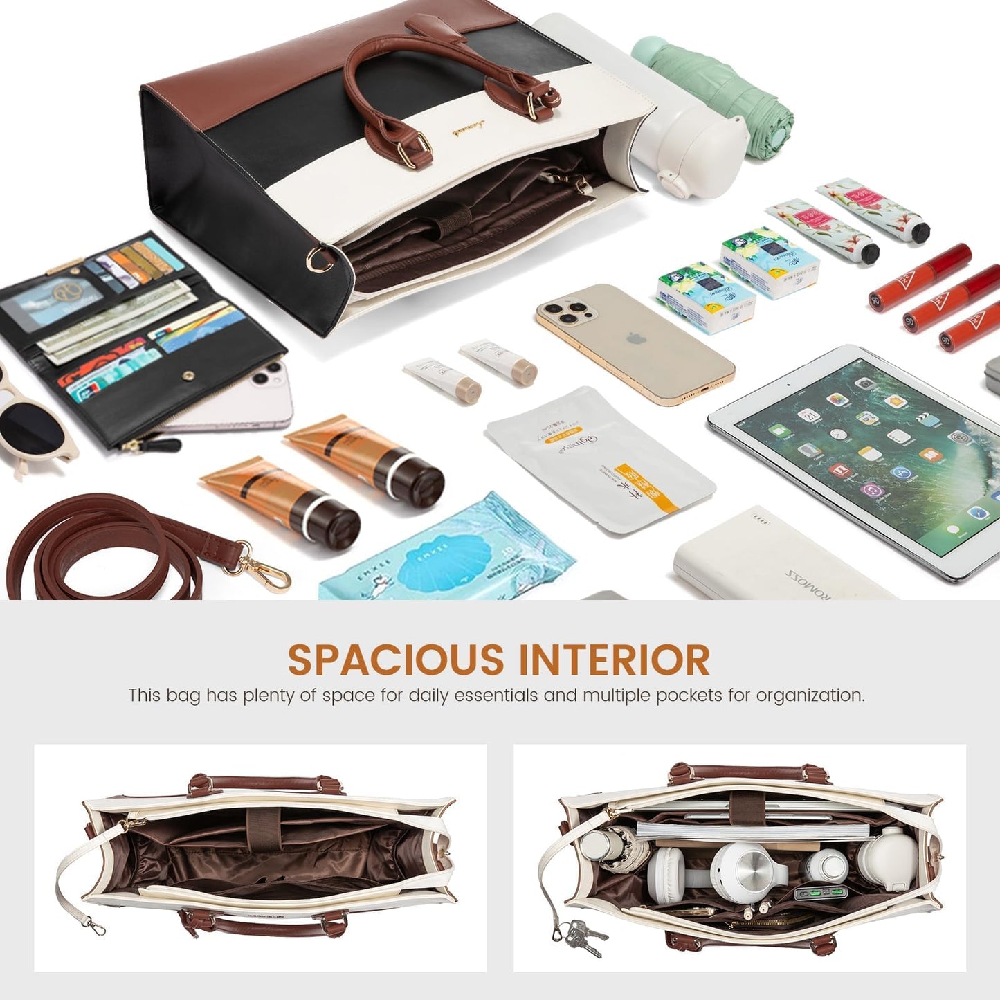 LOVEVOOK Laptop Bag for Women, 15.6'' Laptop Tote Purse Work Bags, Waterproof Leather Business Briefcase with Clutch Purse, Computer Messenger Handbag for Teacher College Office Travel