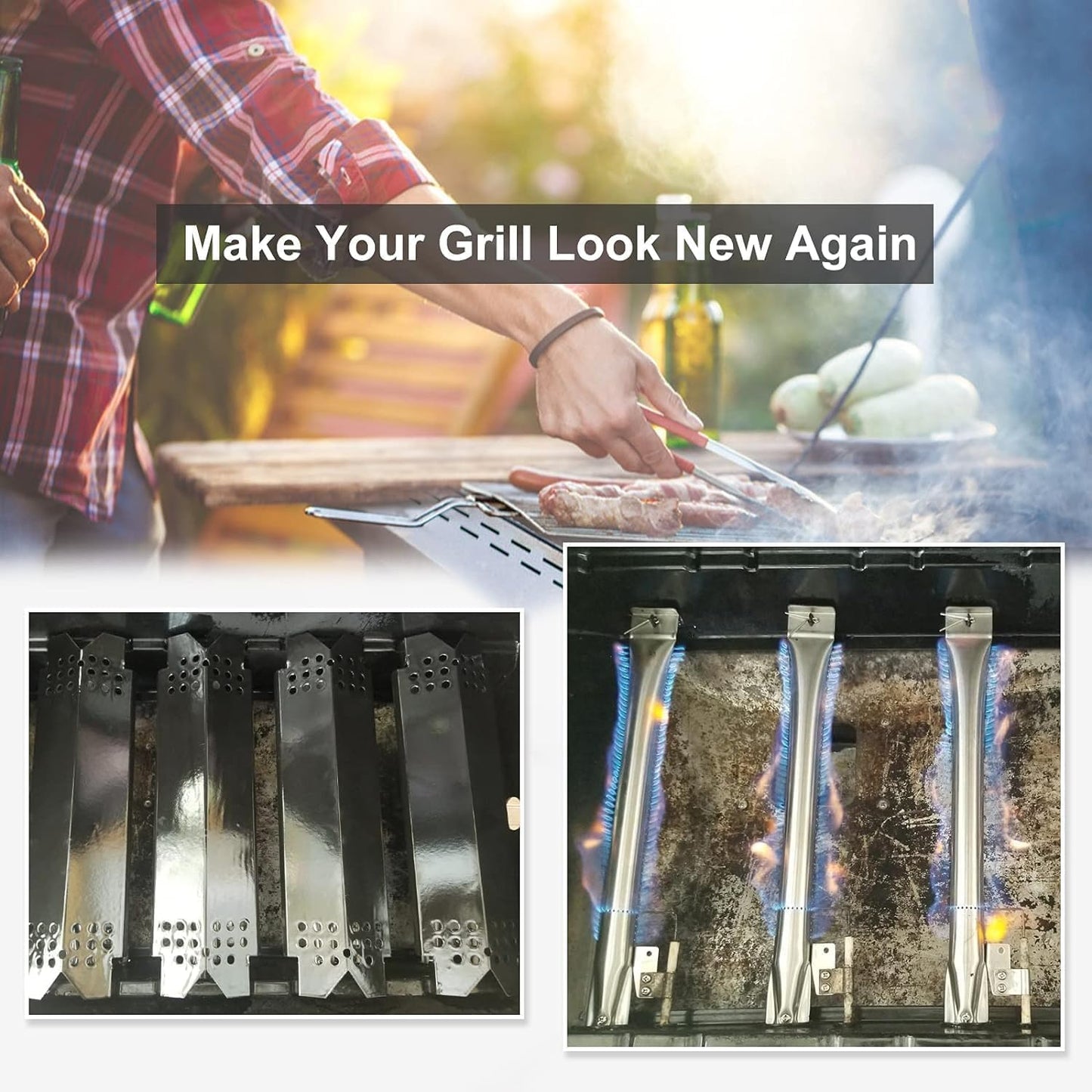 Criditpid Barbecue Replacement Parts for Nexgrill 6 Burner 720-0898 720-0898A, Nexgrill 720-0888 720-0888N, 720-0830H 720-0783E. BBQ Heat Plates, Burner Tubes & Igniters Kit.