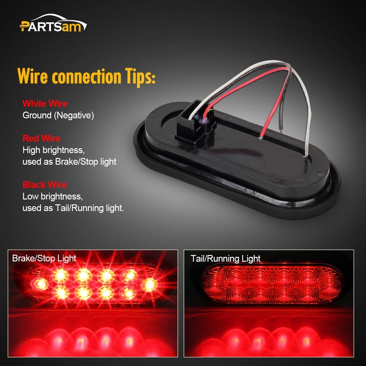 Partsam 12v LED Truck Trailer Light Kit Waterproof,2x 6" Oval Red Stop Turn Tail Brake Lights+14.17" Red 3 Light 9 LED Stainless Steel ID Light Bar+(2xRed+2xAmber) 2" Round 4 LED Side Marker Lamps
