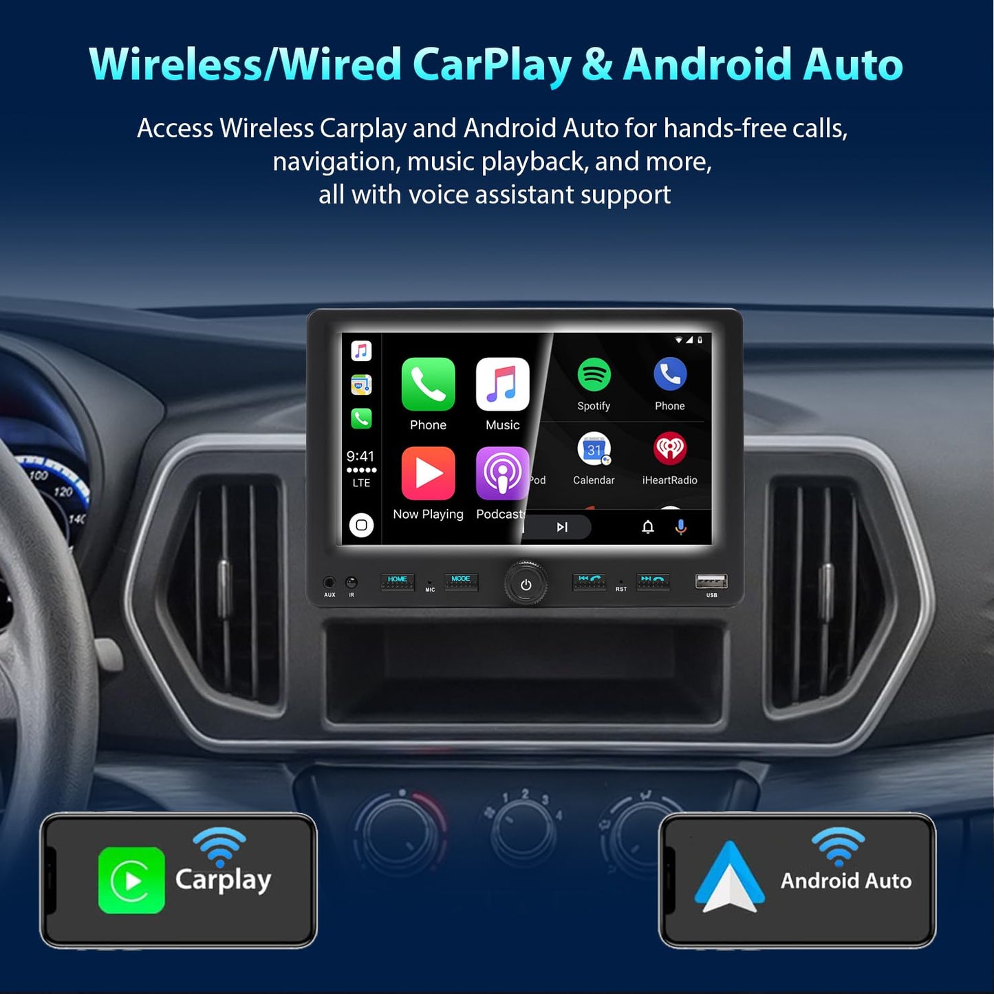 Alondy Single Din Car Stereo Touchscreen (7" Adjustable) Compatible with Apple CarPlay [Wireless] Android Auto Car Radio Bluetooth Type-C USB (3A Fast Charge) Backup Camera