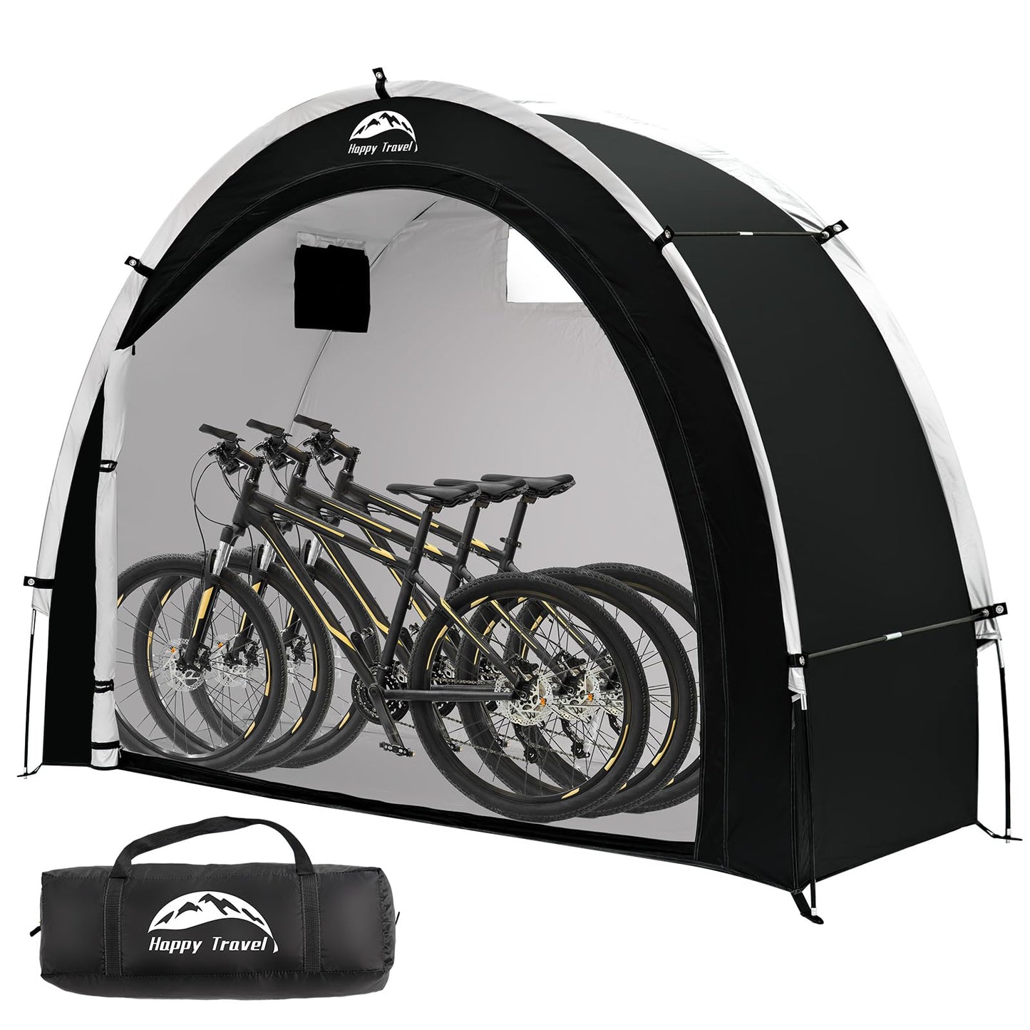 Happy Travel Bike Storage Shed Tent,Outdoor Portable Bicycle Storage Sheds with 210D Oxford Fabric PU4000 Waterproof for 2/3/4/6/8 Bikes,Bike Covers Shelter for Motorcycle,Garden Tools,Toys,Lawn Mower