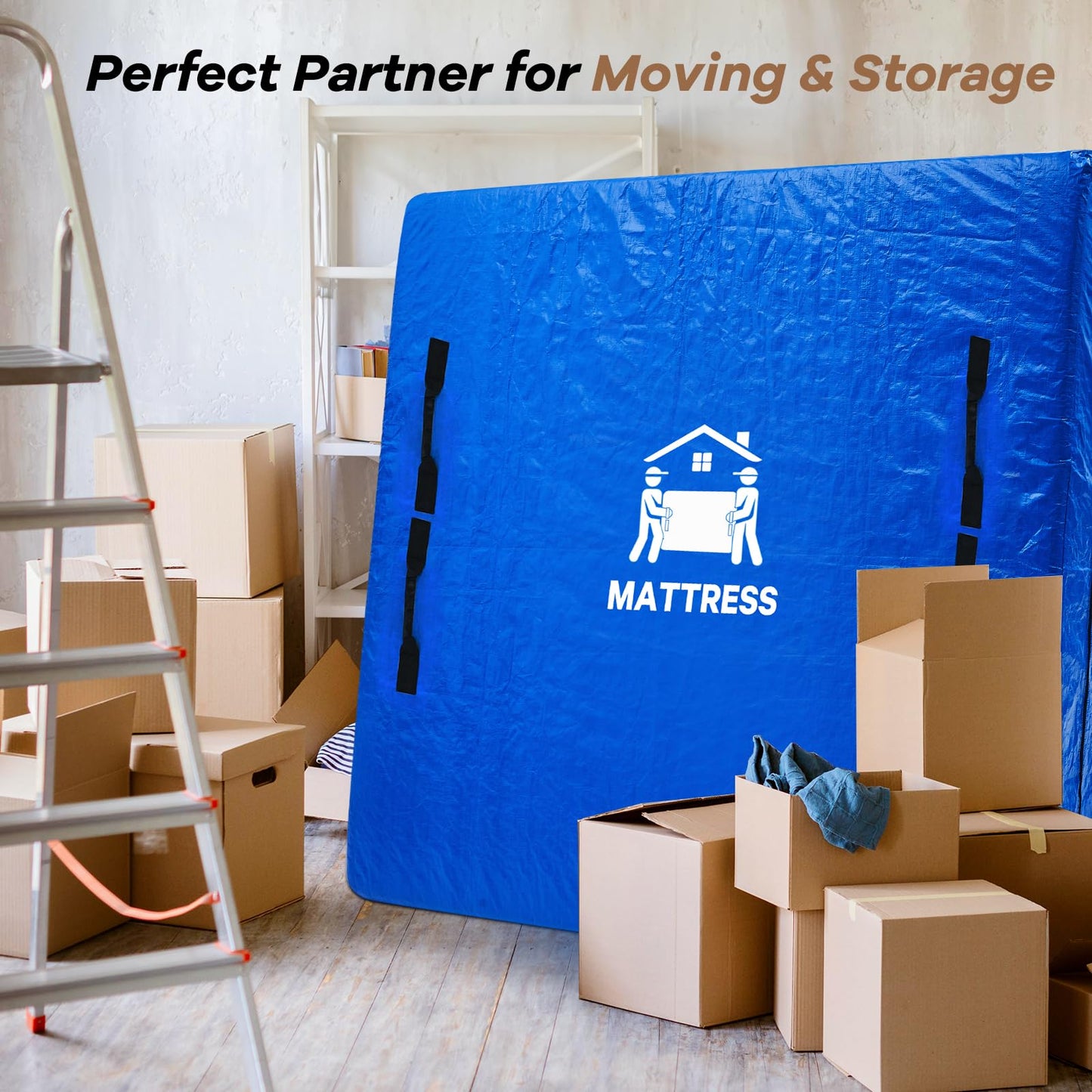Mattress Bag for Moving, BETU Waterproof Mattress Protector Mattress Cover (Queen) Storage Bags with 8 Heavy-Duty Handles and Zipper for Bed Extra Thick Large Reusable (82"x62"x15" Blue)