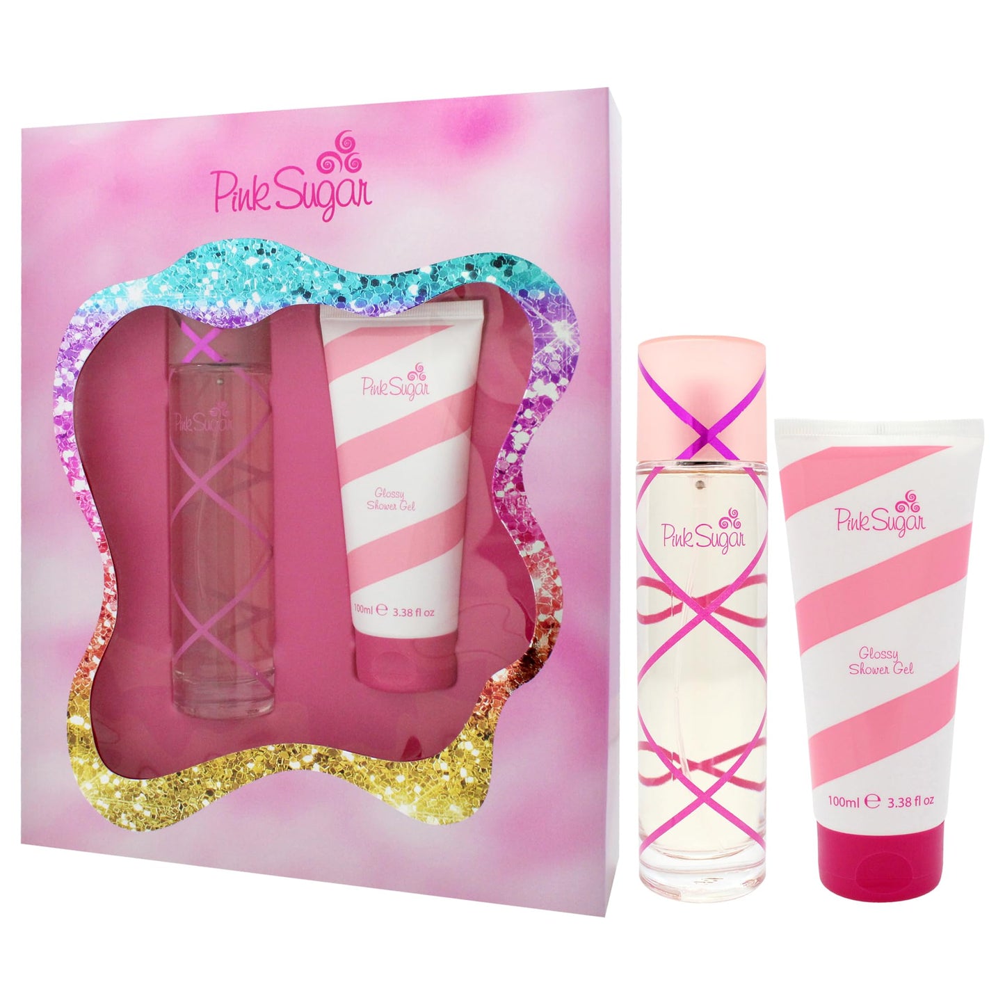 Aquolina Pink Sugar for Women - 2 Pc Gift Set 3.4oz EDT Spray, 3.4oz Glossy Shower Gel