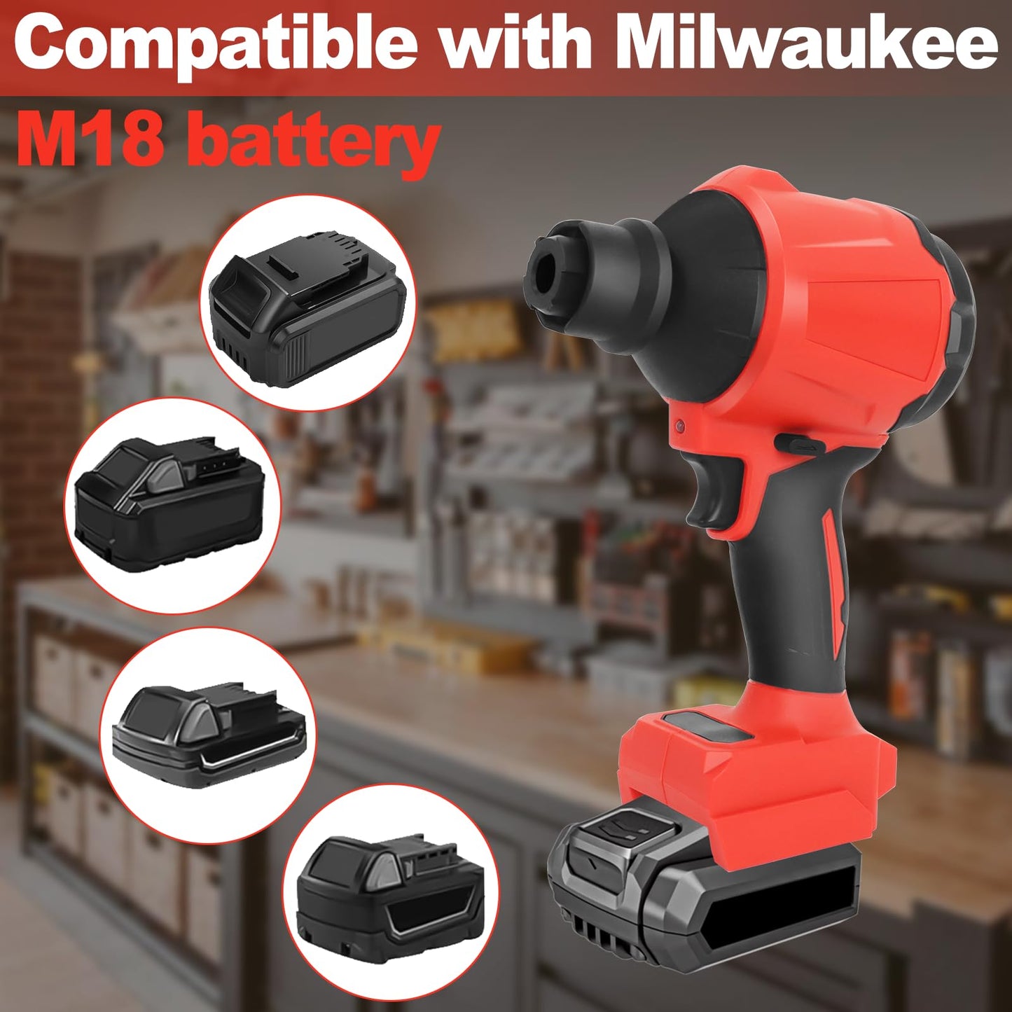 Compressed Air Duster for Milwaukee 18V Battery,Brushless HighSpeed Motor, Compressed Air Duster and Vacuum 2-in-1, High Volume Leaf Blower, 80,000 RPM, LED Lights, Multiple Variable Speeds