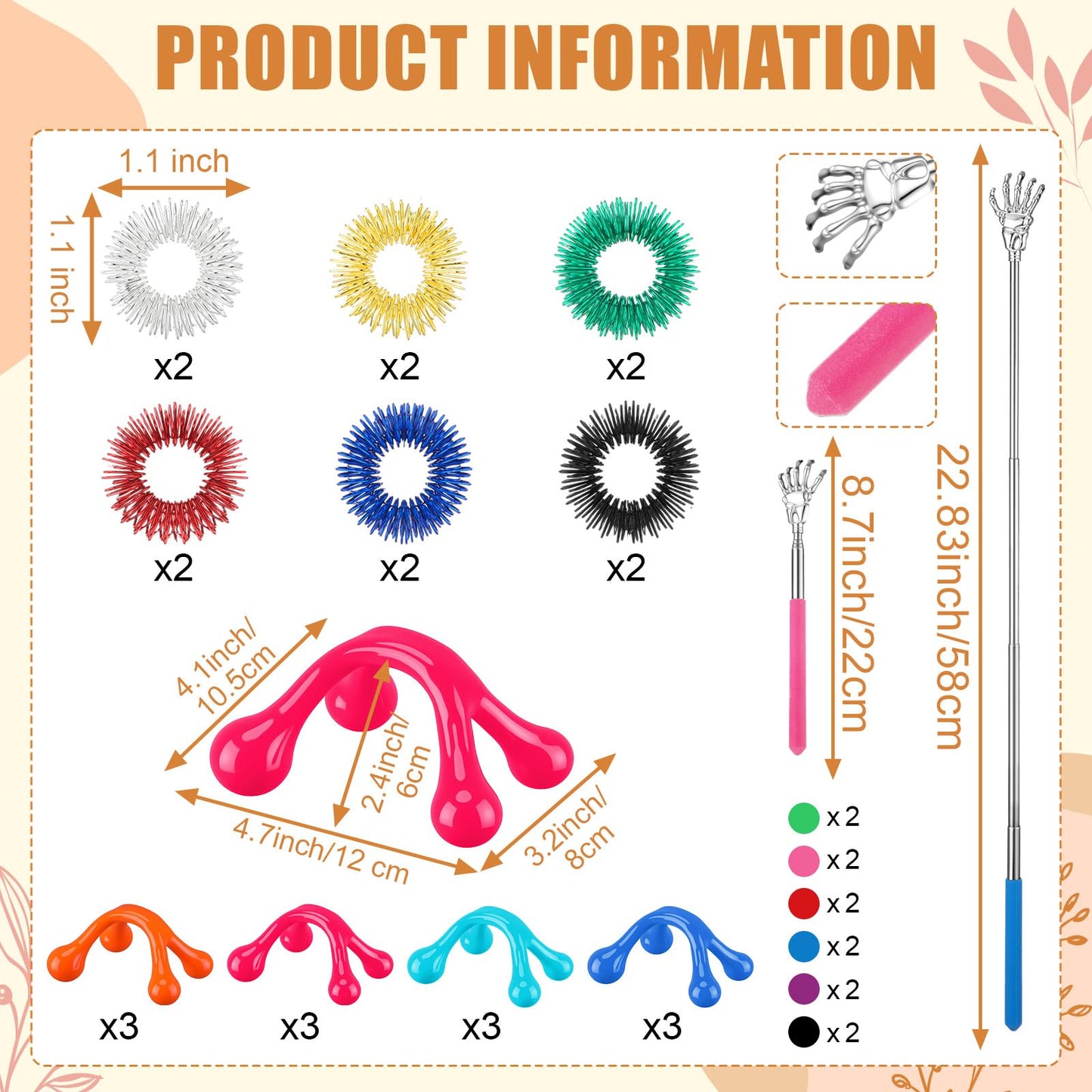 Geiserailie 48 Pack Head Scratcher Scalp Massagers, Extendable Back Scratchers, Four Point Massage Tools, Finger Massager Rings for Deep Relaxation Stress Relief Hair Stimulation Men Women Adult Gifts