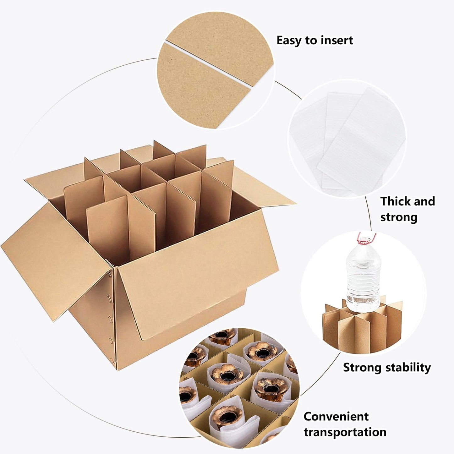 4 Sets Glass Divider Kits for Moving Box,2 Sizes Cardboard Dividers With 48 Foam Pouches Fits in 16 x 12 x 12 Inch Box,Glass Packing Kit for Dish Wine Glassware Moving(Boxes Not Included)