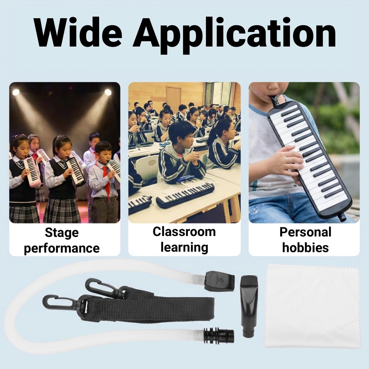 Melodica 32 Key Air Piano Instrument with Double Mouthpiece Tubes Carrying Bag for Beginners Adults Music Education and Practice(Black)