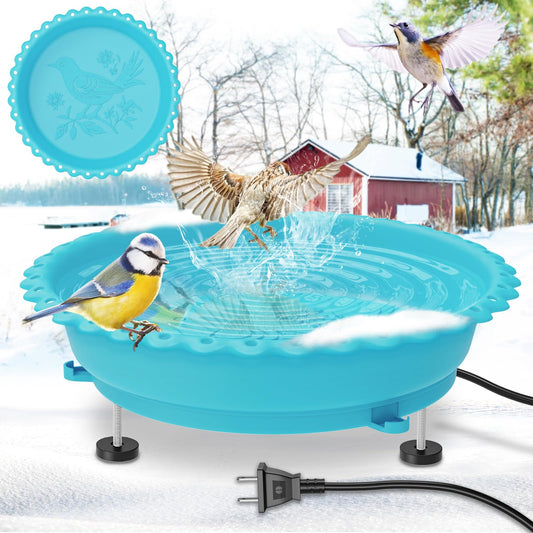 ODSNANIE Heated Bird Bath for Outdoors Winter，100W Thermostat Control Heated Bird Bath for Outside with 3 Metal Extension Screws Large Capacity Heated Birdbath for Outside Garden Yard Lawn (Blue)