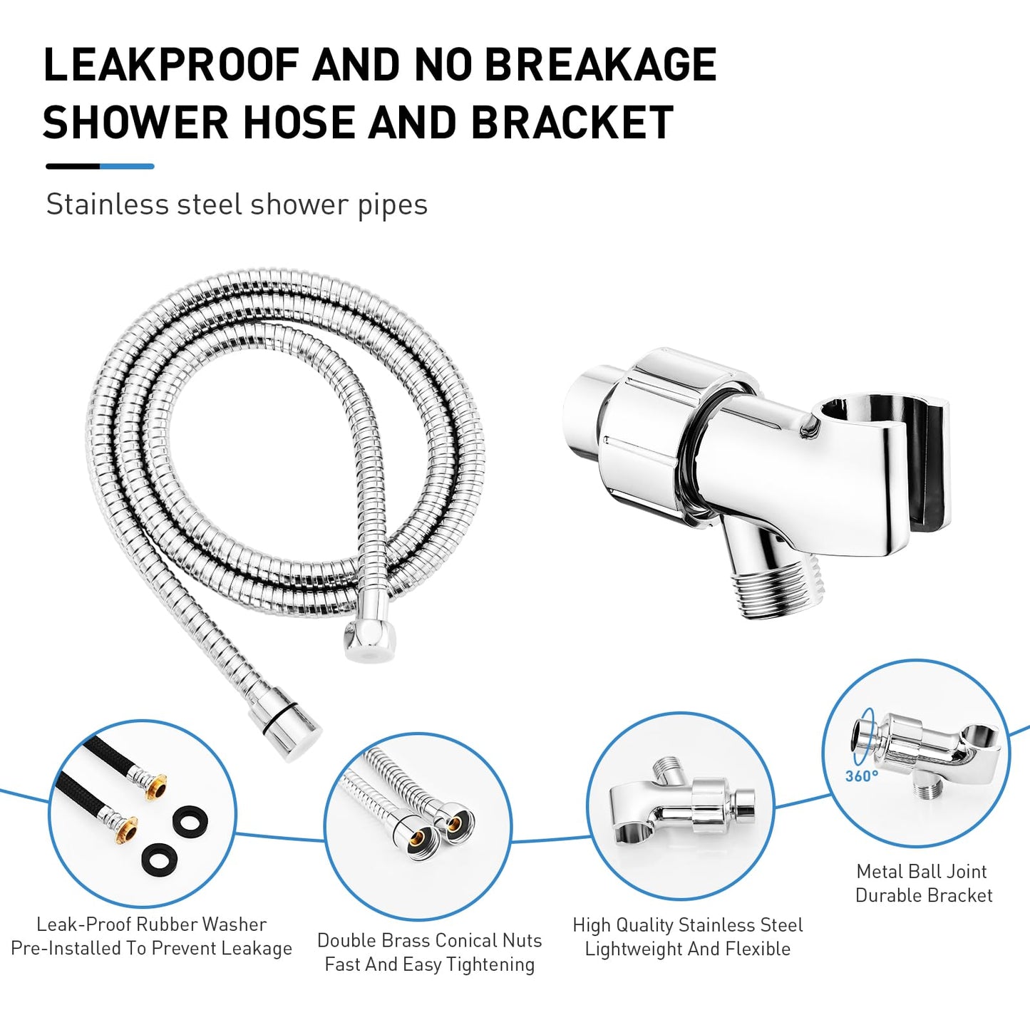 Shower Head, 10-Mode High Pressure Shower Head with Handheld, Non-Clogging Nozzles High Flow Hand Held Shower Head, Shower Head with Leakproof Hose&Metal Bracket