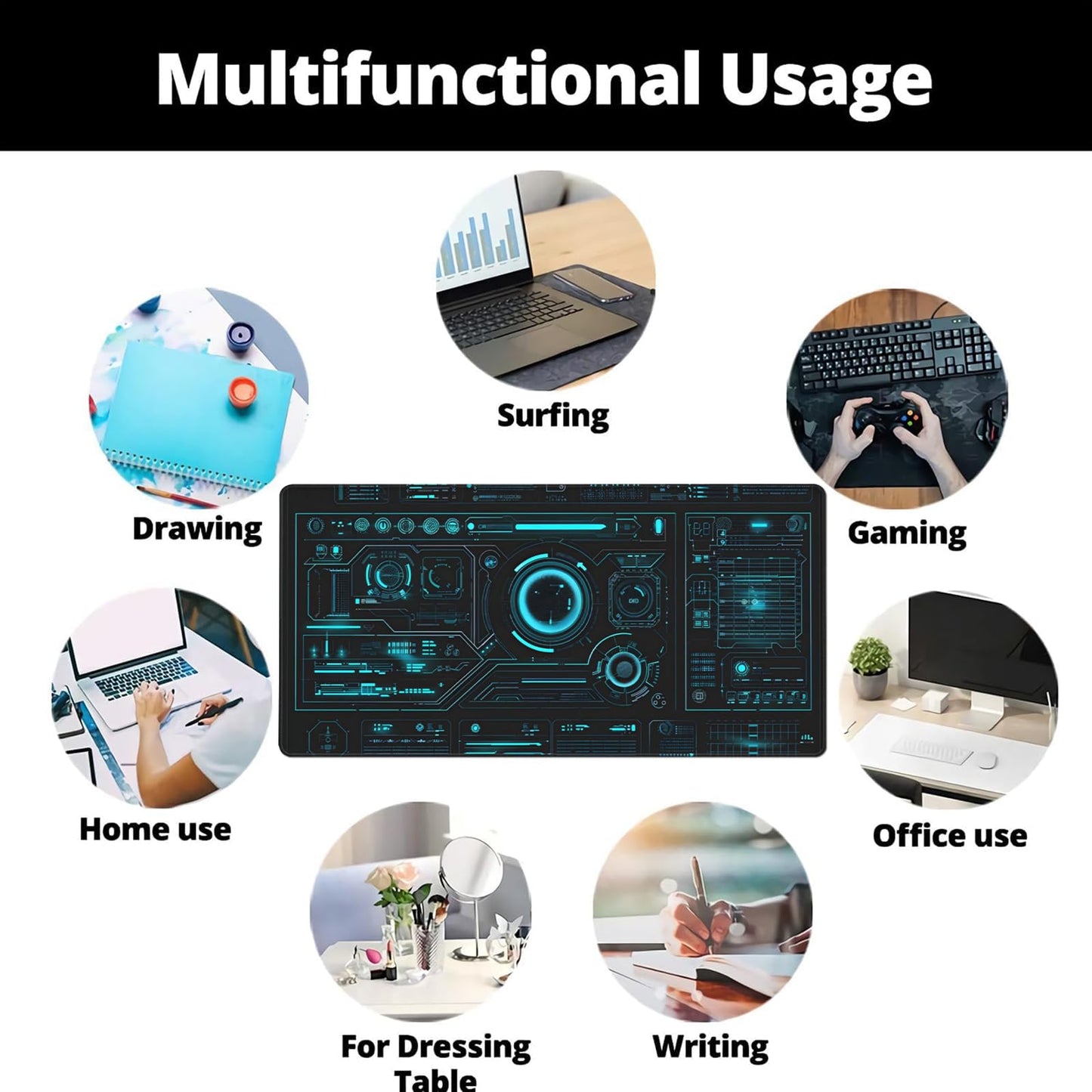 ZOCOZY Large Extended Gaming Mouse Pad, (48" x 24") Big Desk Matt for Desktop, Waterproof Computer Keyboard Mat for Esports Pros/Gamer/Desktop/Office/Home-Cyberpunk Black and Blue