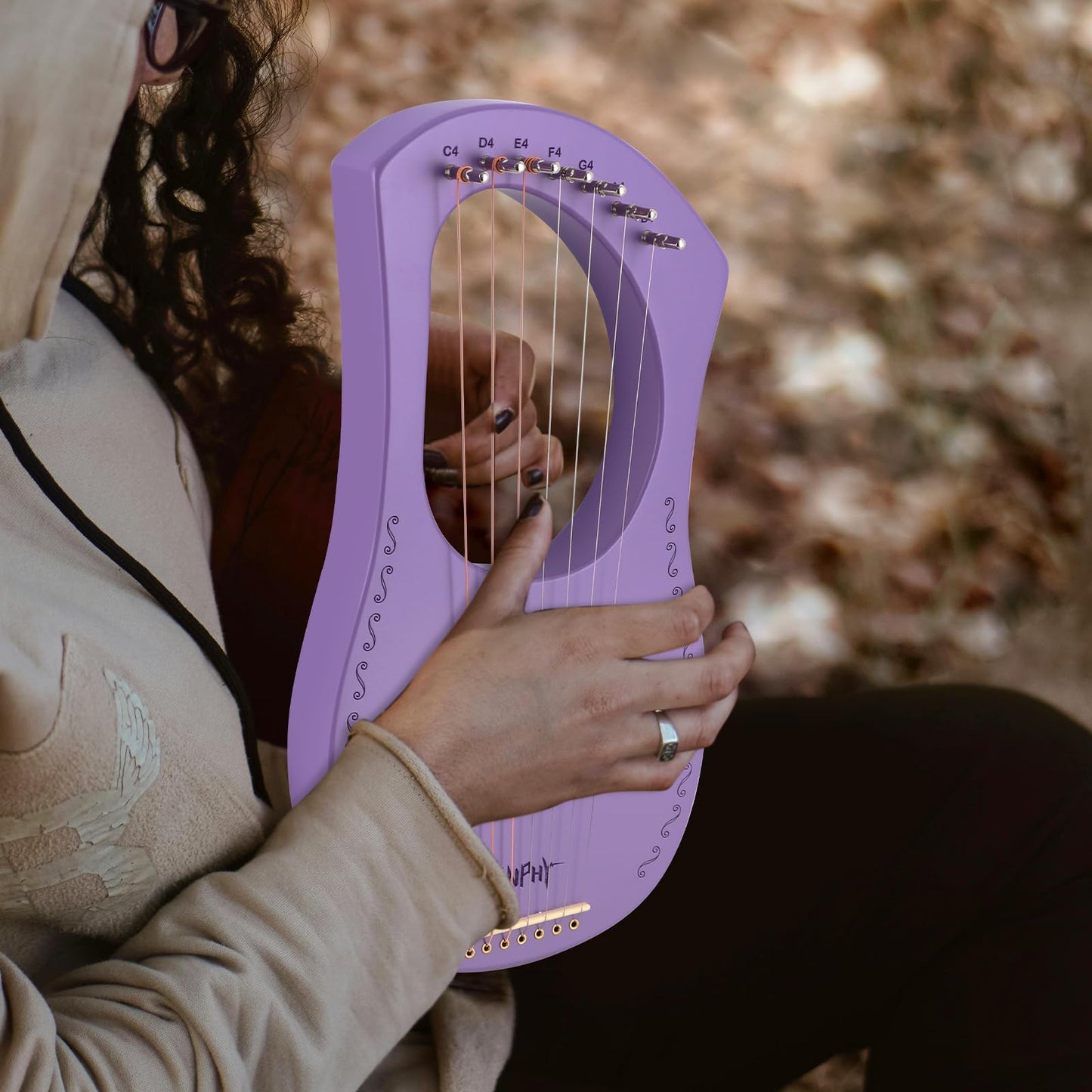 Lyre Harp VANPHY Lyre Harp 7 Strings Mahogany Body Metal String for Beginner Harps Classical Style Harp Instrument with Tuning Wrench Strings Gig Bag (Purple)