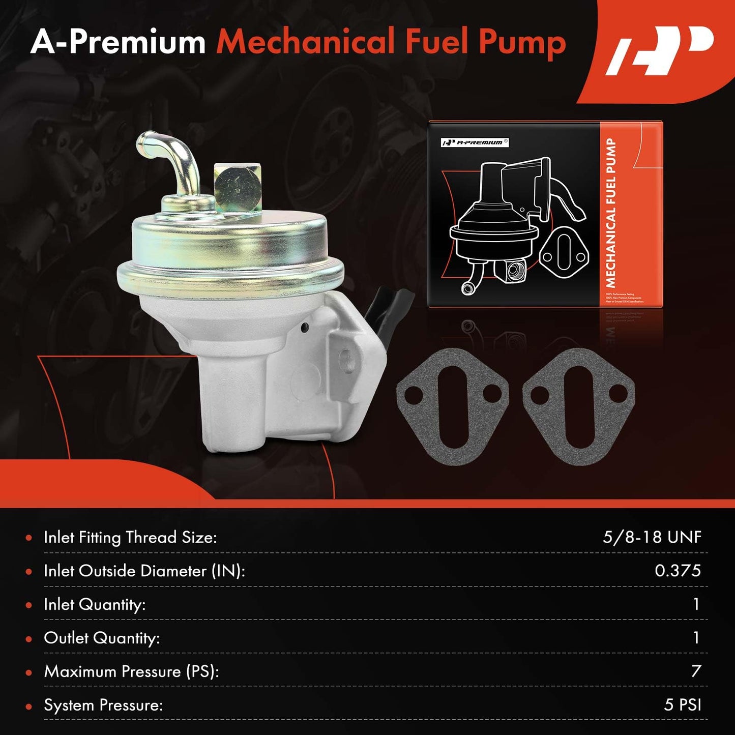 A-Premium Mechanical Fuel Pump with Gasket Compatible with Chevy, GMC, Pontiac, Buick & Oldsmobile Models - 350, 327, 383, Blazer, Camaro, Malibu, Monte Carlo, Jimmy, C1500, Century, Regal, Grand Am