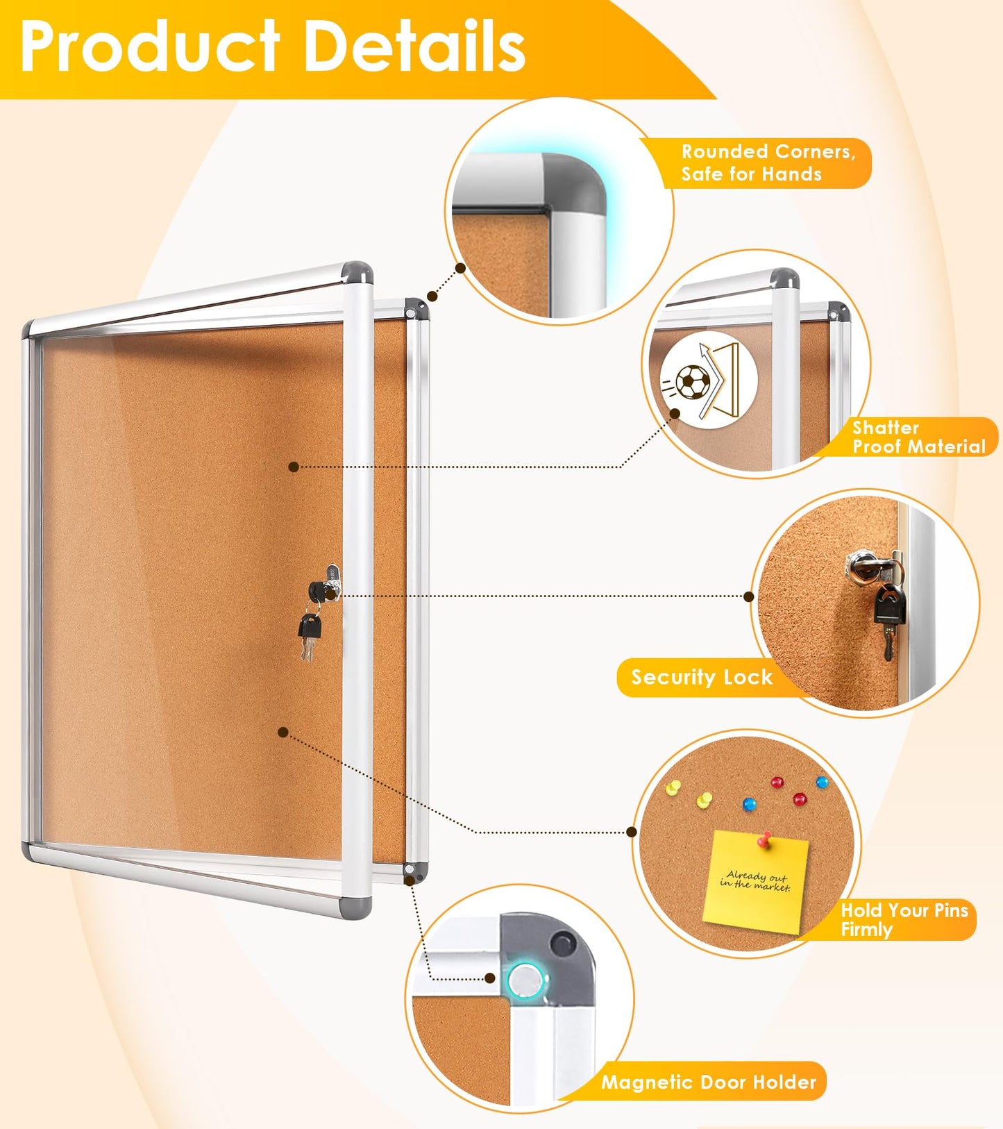 Swansea Lockable Noticeboard Bulletin Pin Cork Boards Tamper Proof with Mounting Screws 26×20 inch (4xA4)
