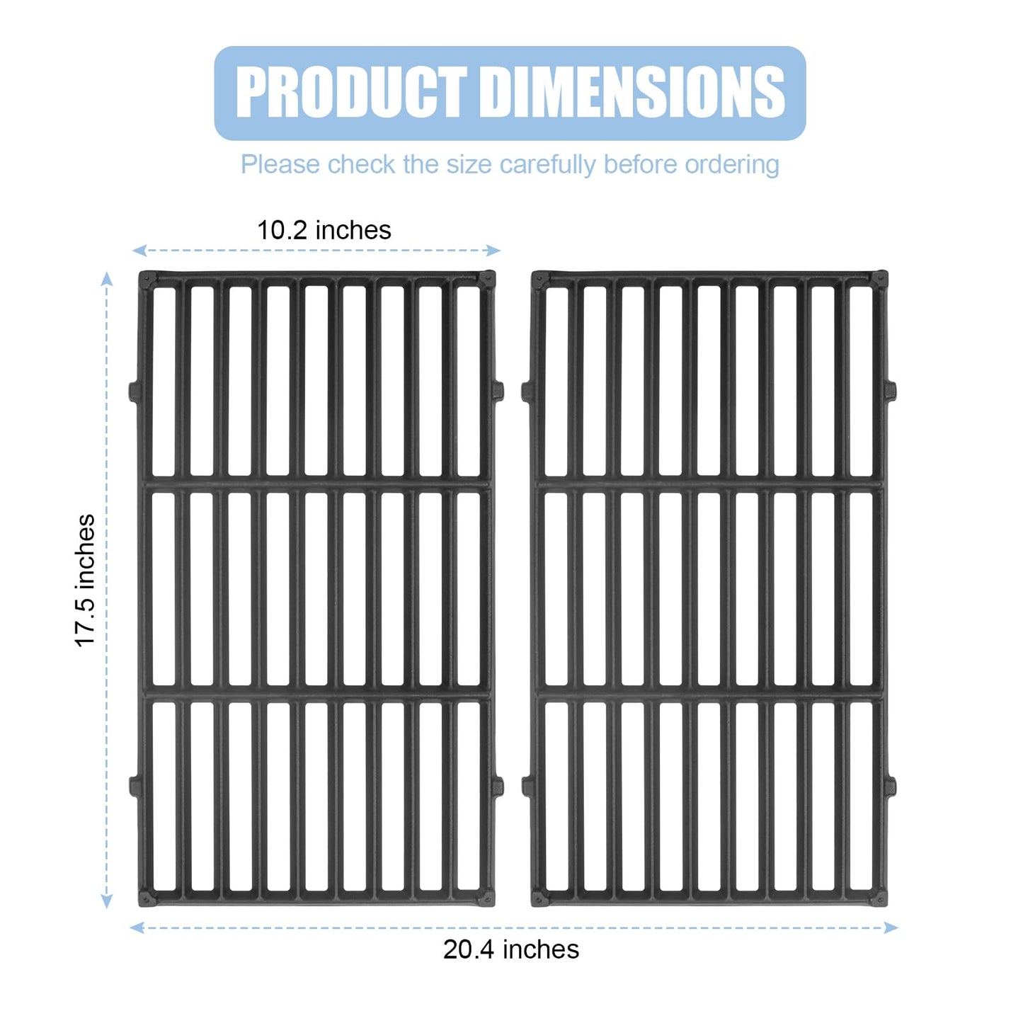 WEBROIL 17.5" 7637 Grill Grates Replacement Parts for Weber Spirit I/II 200 Series, Spirit E/S-210 E/S-220 Spirit II E/S-210 E/S-220 with Front Control,Cast Iron,2 Pack Diamond Shaped Cooking Grates