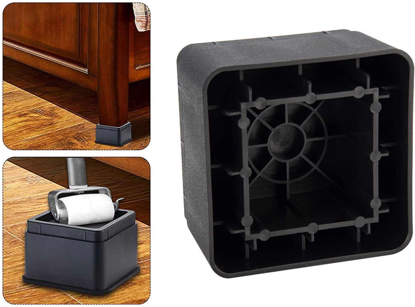 Teabelle 4 Pack Black Stackable Bed and Furniture Risers 3 Inch Heavy Duty Bed Lifts for Sofa Couch Chair Table Additional 3 or 6 Inch Height or Storage, Gift for Mothers Day
