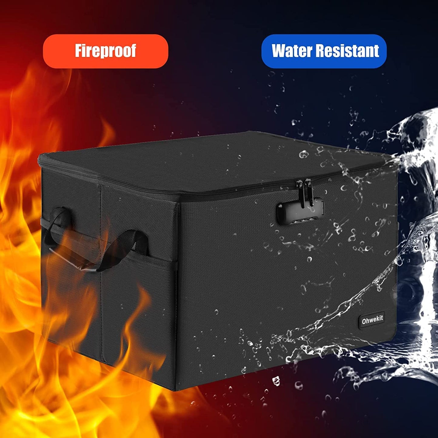 Large File Organizer Box (2000℉) with Lock(16.1'' x 12.7'' x 10.6'') , Fireproof Waterproof Document Box with Lid, Portable Home Office Safe Box with Handle(Not Including Suspension File)