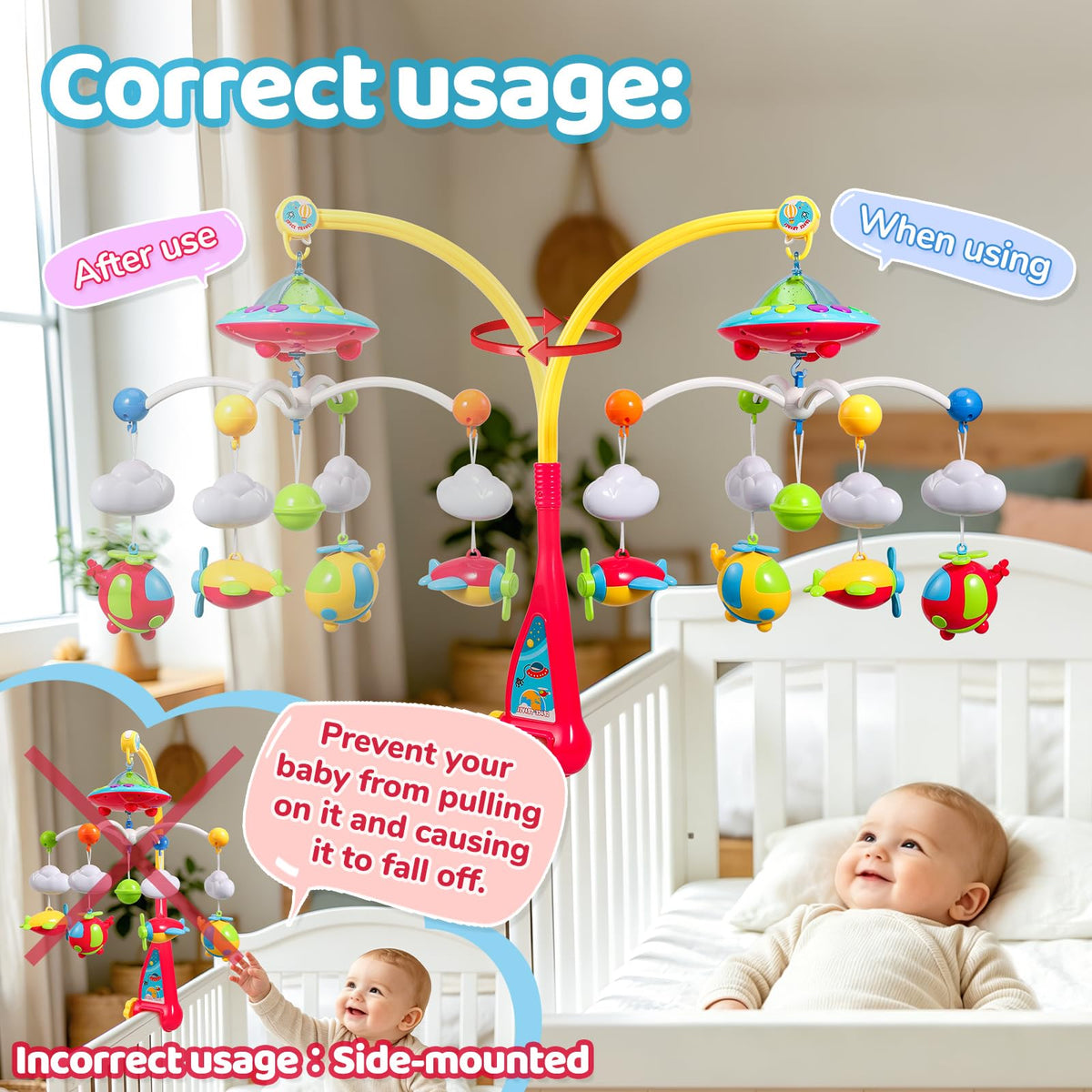 BOBXIN Baby Mobiles for Crib, Crib Mobile with Projector and 108 Melodies Music, Crib Toys with Remote Control and Hanging Rattles Rotating,Toy for Newborn and Baby Boy Girl