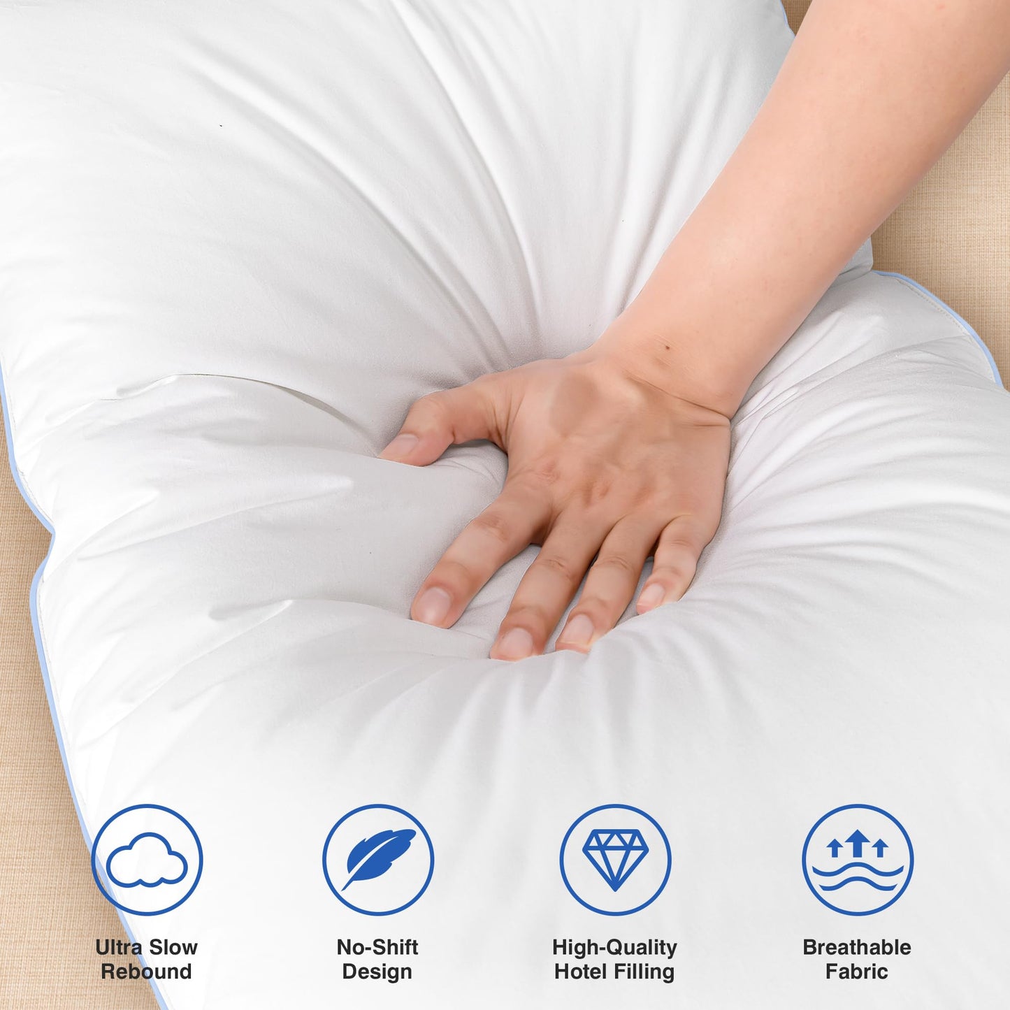 zibroges Goose Feather Bed Pillow King Size Set of 2- Hotel Pillows, Soft 600 Thread Count Cotton Cover, Fluffy Support Surround Fill Polyester for Back, Stomach, Side Sleepers
