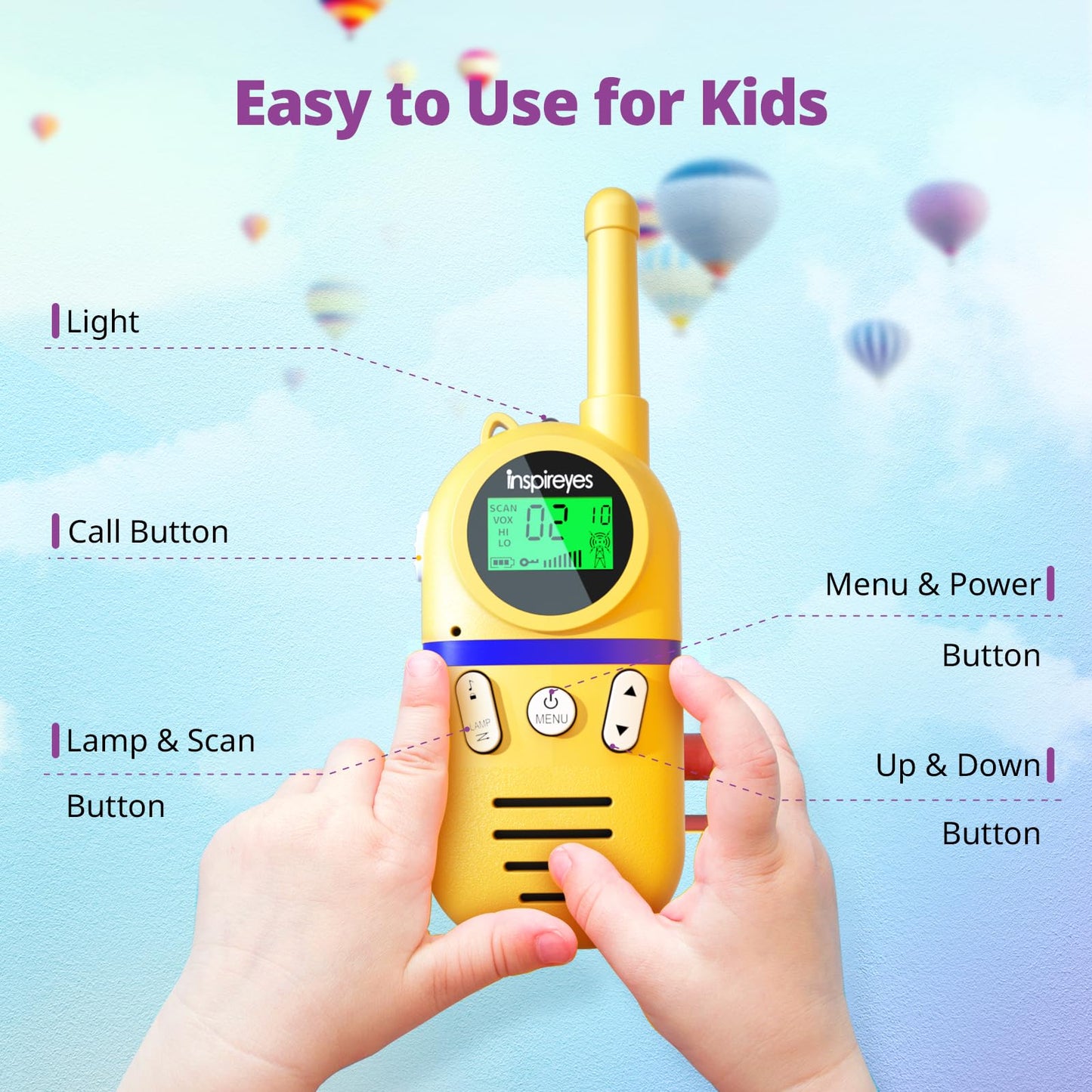 Inspireyes Walkie Talkies for Kids Rechargeable, 48H Working Time 2 Way Radio, Outdoor Hiking Camping Toys, Family Games, 3 Pack