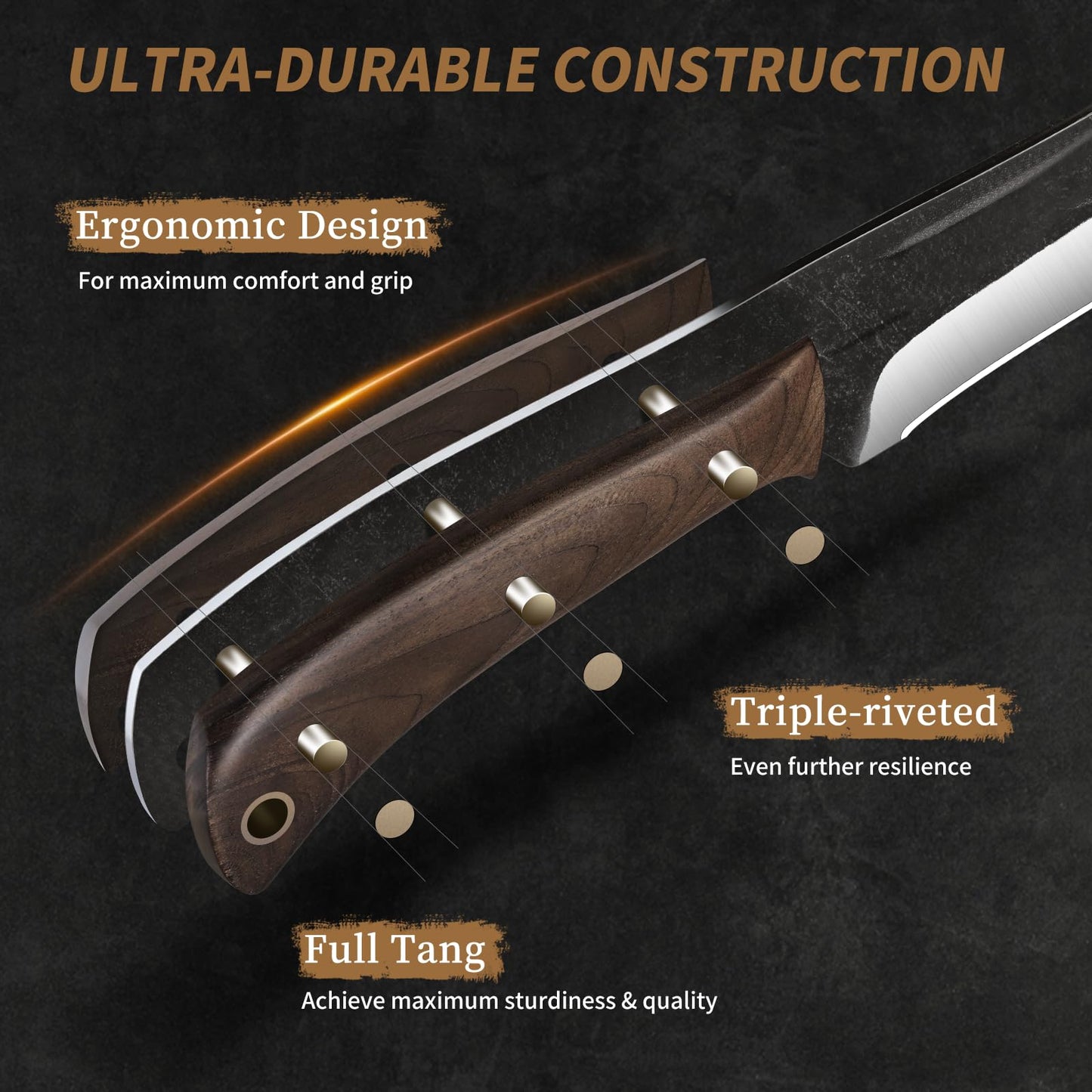 HOSHANHO Butcher Knife Set 3-Piece, Super Sharp Hand Forged Fillet Knife & Dividing Knives & Paring Knives Set, Upgraded High Carbon Stainless Steel Meat Cutting for Home, Outdoor