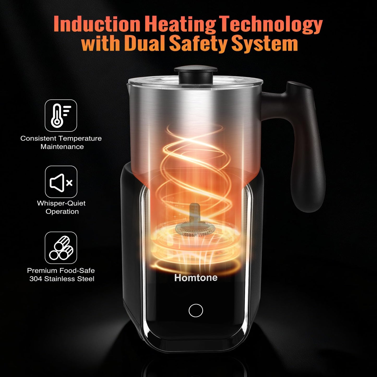 Homtone 5-in-1 Electric Milk Frother and Steamer, 21 oz Induction Milk Frother, Removable Stainless Steel Automatic Milk Steamer for Latte, Hot Chocolate Milk, Hot & Cold Foam, Large
