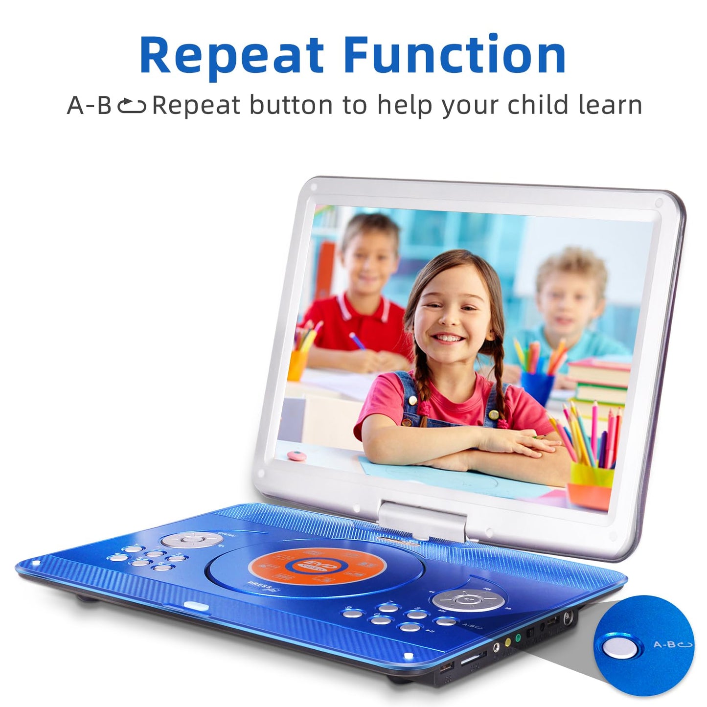 16.9" Portable Mobile DVD Player with 14.1" Large Swivel Screen with 6 Hrs Rechargeable Battery for Kids, Sync TV, Support USB SD Card with Car Charger (Blue)