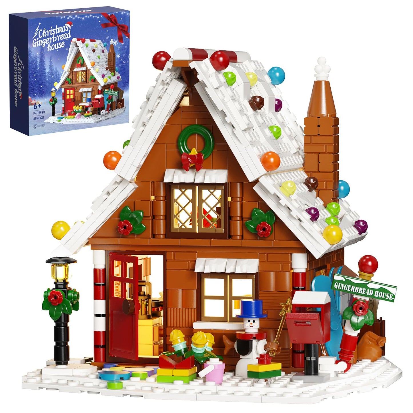 Christmas Gingerbread House Building Kit with LED Lights,Christmas Village House Blocks Set,Compatible with Lego,Xmas Decorative Gifts for Girls and Boys,Kids and Adults