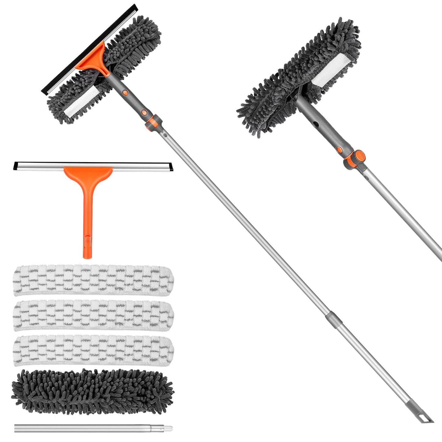 Chabatree Window Squeegee Cleaner Set 2-in-1 with Extendable Pole, Window Cleaning kit with Bendable Head for Glass for Car Indoor Outdoor High Windows（Kit1.0）