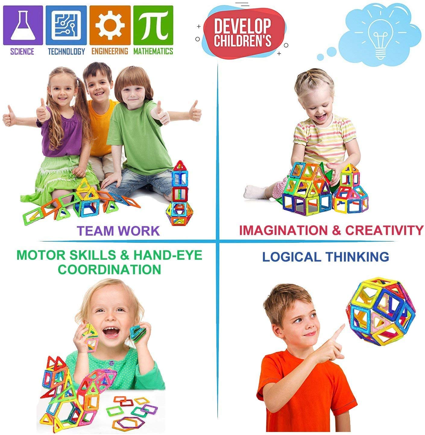 Magnetic Blocks,110 PCS Magnetic Tiles for Boys and Girls, Magnetic Building Blocks Set Educational Toys for Kids