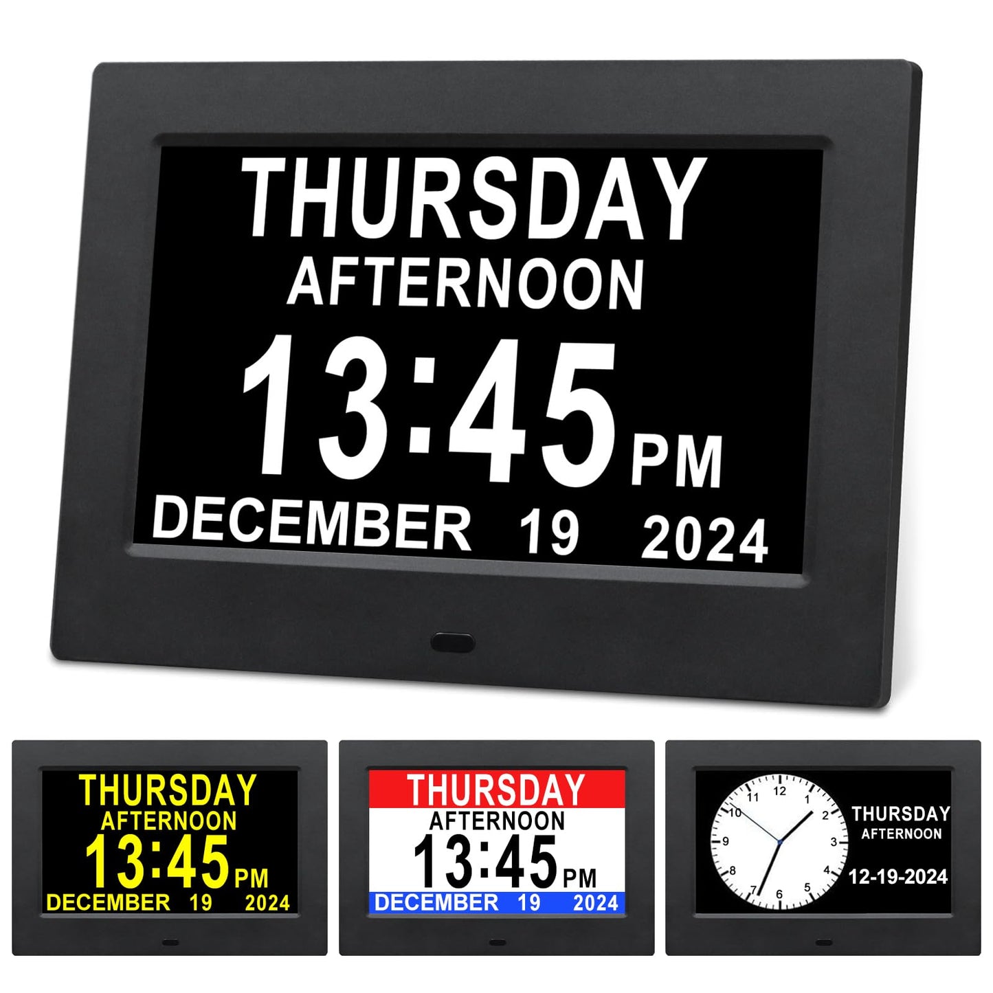 Johnziny Digital Day Clock 7 Inch,Calendar Clocks,Dementia Clocks for Seniors,with Day and Date for Elderly,12 Alarms Option,Auto Dimmable,Large Number Digital Clock with Large Display (Black)