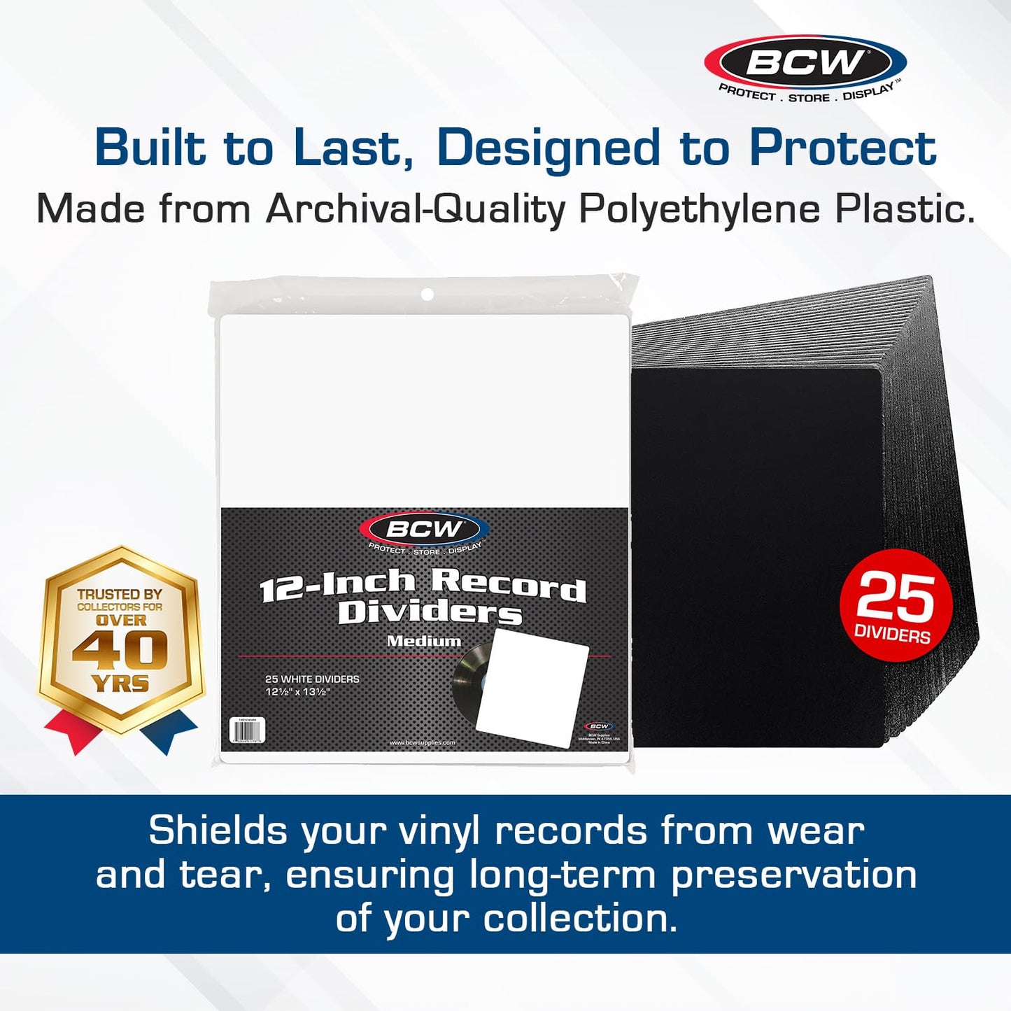 BCW Medium White 12-Inch Record Dividers - 25 Ct | Premium Archival Vinyl Dividers