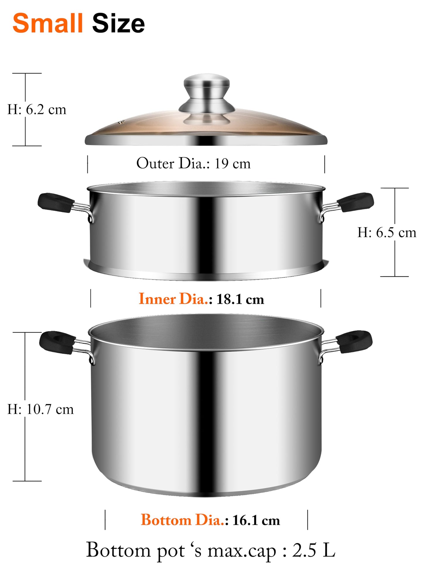 VENTION Induction Steamer Pot for Cooking, 18cm Small Stainless Steel Vegetable Steamer Pot, Couscoussier 2 Liter