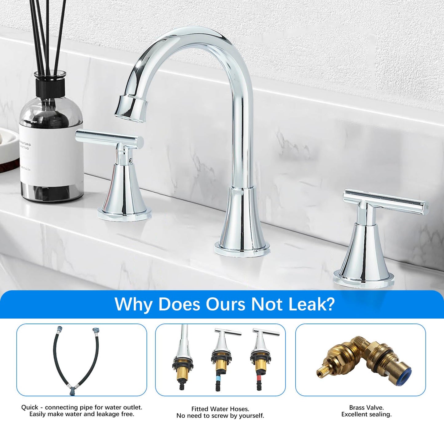 Alenart High Arc Chrome Bathroom Faucet 360° Swivel Spout 3 Hole Installation 2 Handle with Pop Up Drain and Water Supply Hoses, Stainless Steel for Bathroom Sink Vanity RV Farmhouse Sink