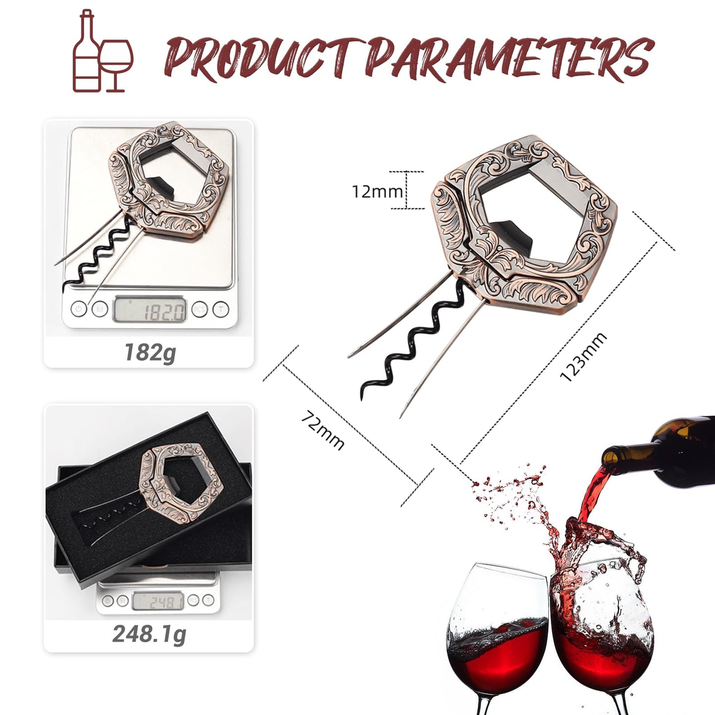 KERHAND 3 in 1 Ah So Two Prong Wine Opener & Cork Remover,It Can Remove The Older and Fragile Wine Corks so Easy for Connoisseurs to Uncork (Copper)