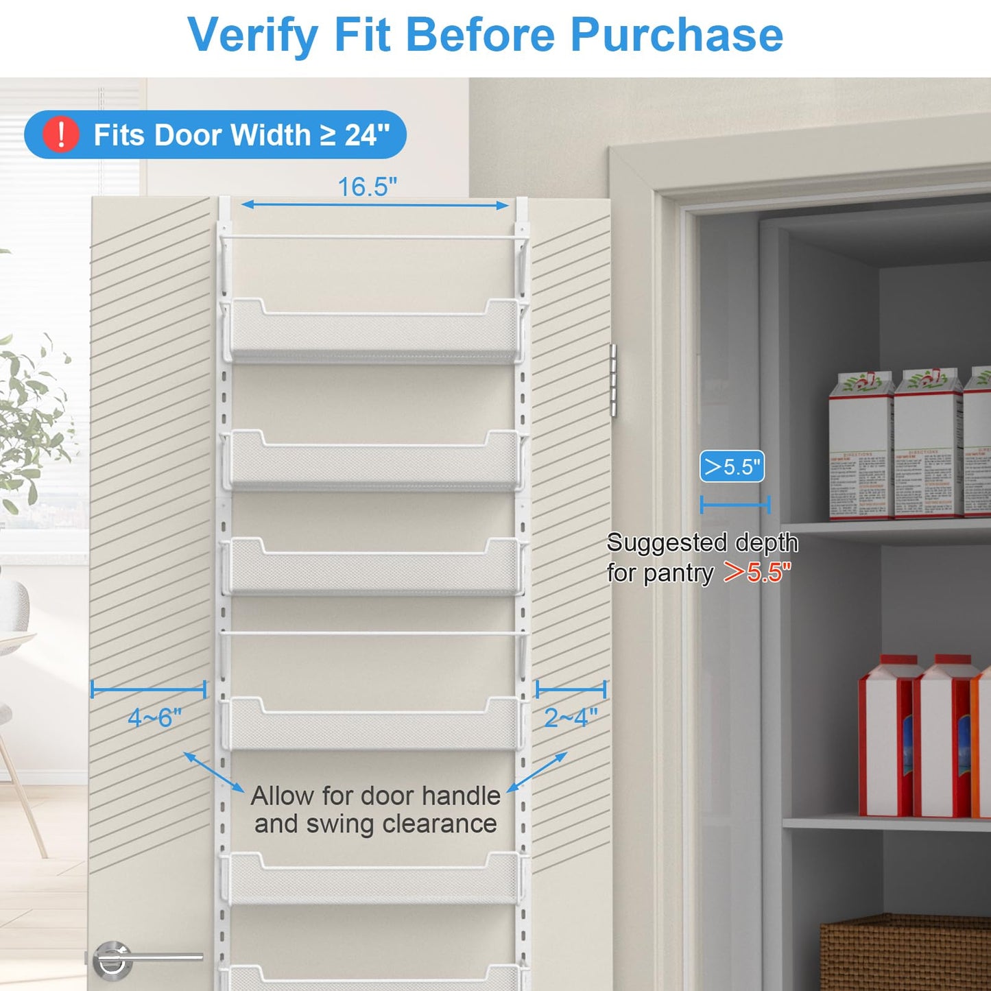 VyGrow 10-Tier Over the Door Pantry Organizer with Adjustable Basket, Pantry Door Organization for Pantry Kitchen Storage Room Spice Rack, White