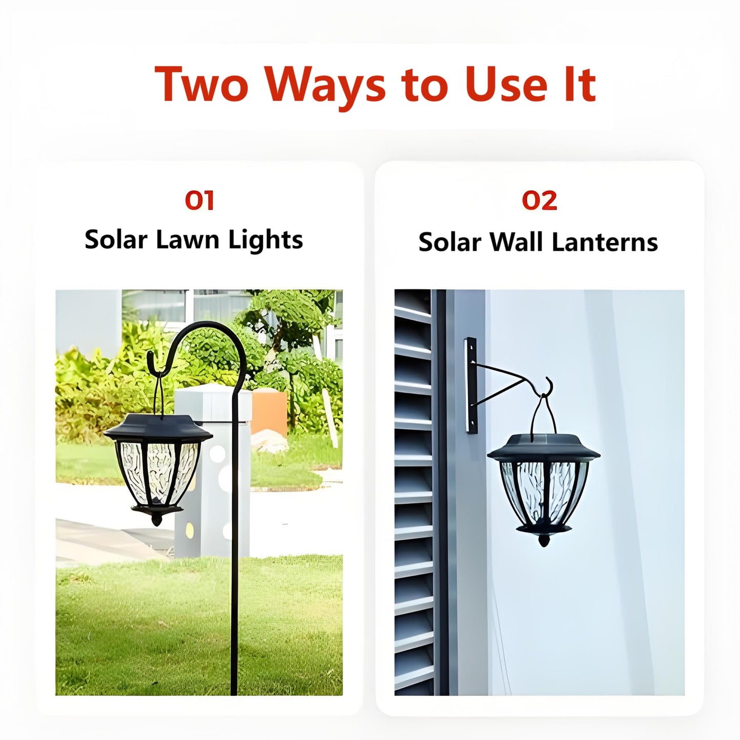 Solar Lantern Outdoor 2 Pack Hanging Solar Lights,Garden Waterproof Decorative with Wall Mount Kit and Shepherd Hook for Porch Lawn Patio Pathway Garden Wall Gifts for Mother's Day