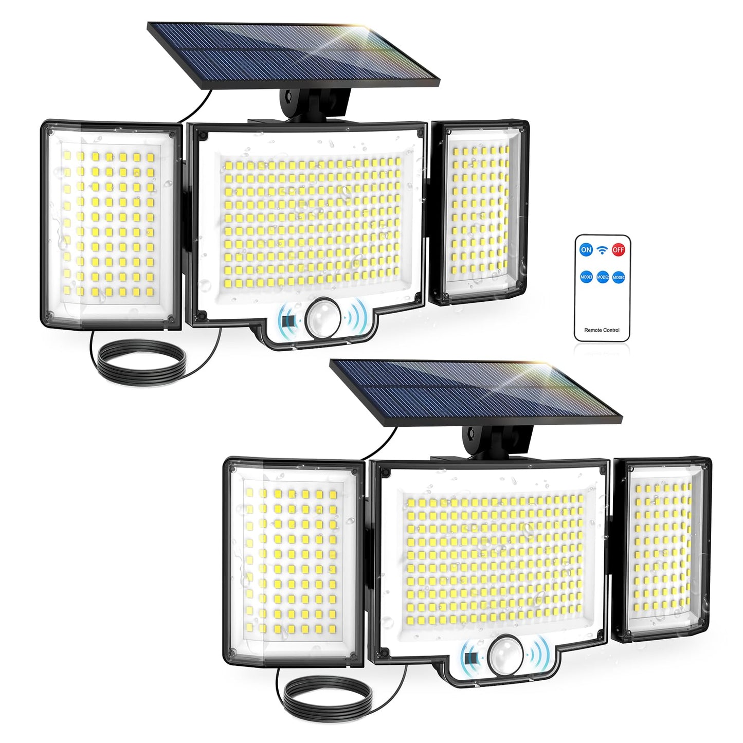 Solar Lights Outdoor,328 LED 3500LM Security Lights Outdoor with Upgraded Panel & 270°Wide Angle,Remote Control with 3 Modes,Motion Sensor Outdoor Lights,for Garage, Yard – 2 Pack