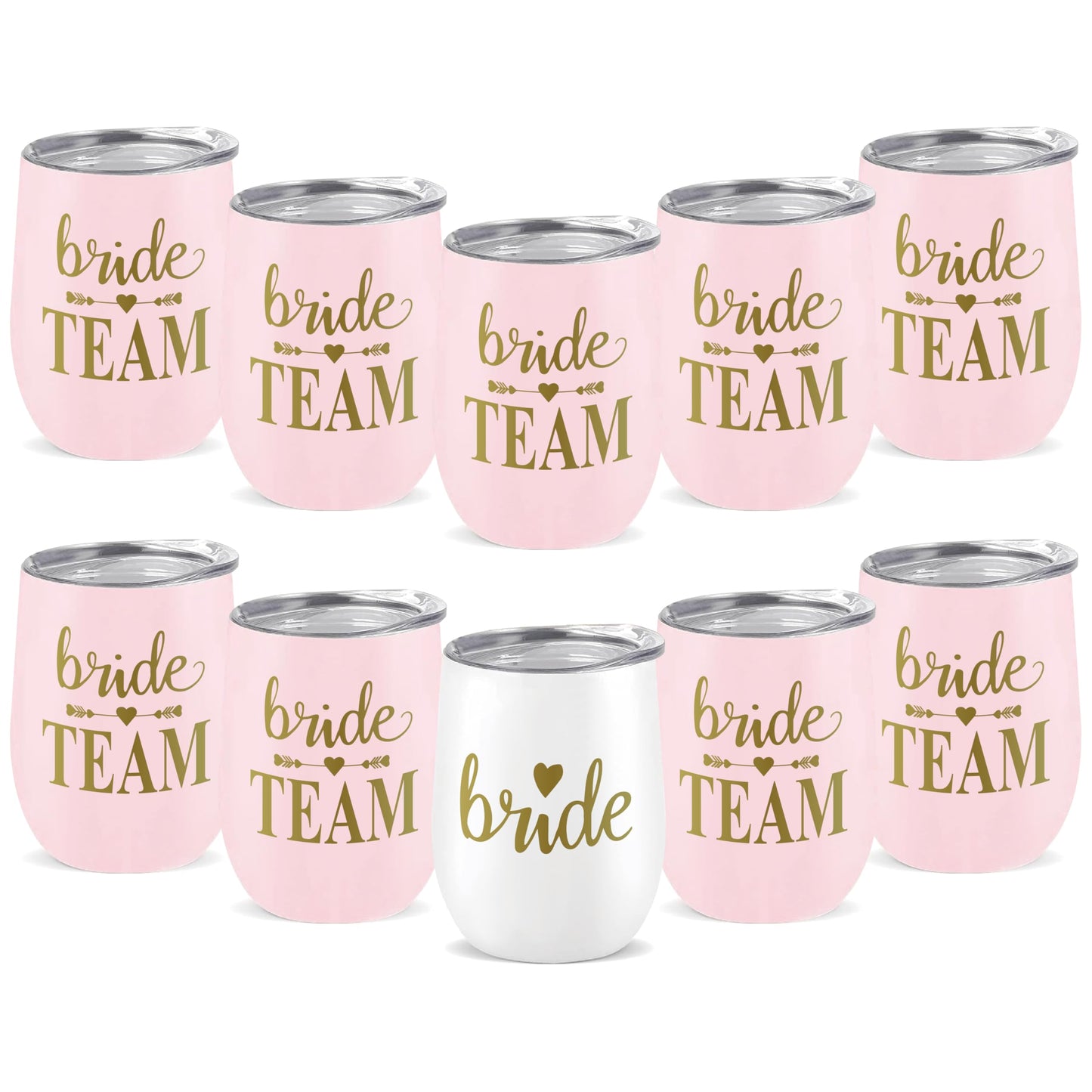 Bride Squad Bachelorette Party Cups 10 Pcs Team Bride Cups Bridesmaid Gifts Tumblers 12 Oz Insulated Cups with Lid and Straw(Pink)