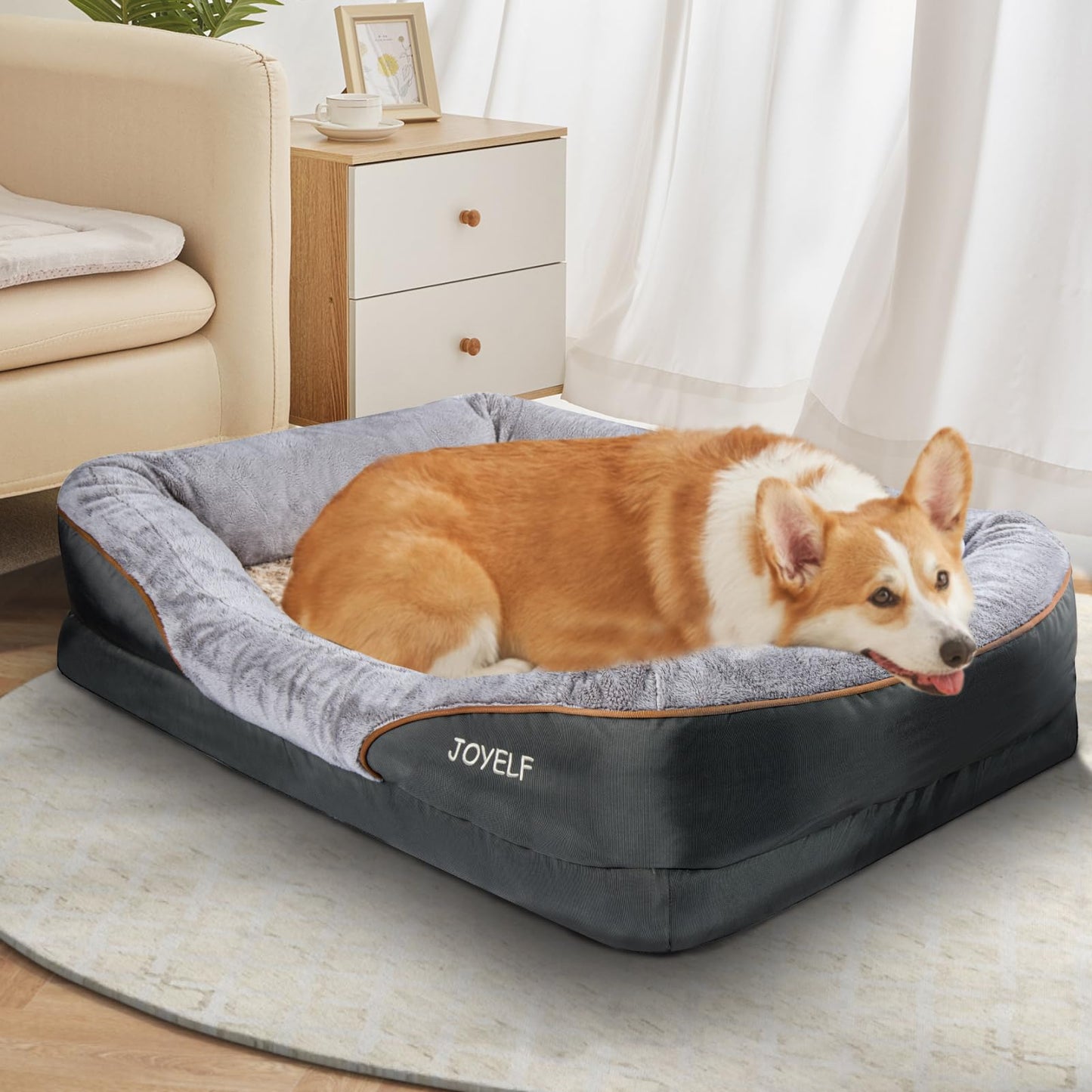 JOYELF Large Memory Foam Dog Bed Orthopedic Dog Bed & Sofa with Removable Washable Cover and Squeaker Toy as Gift