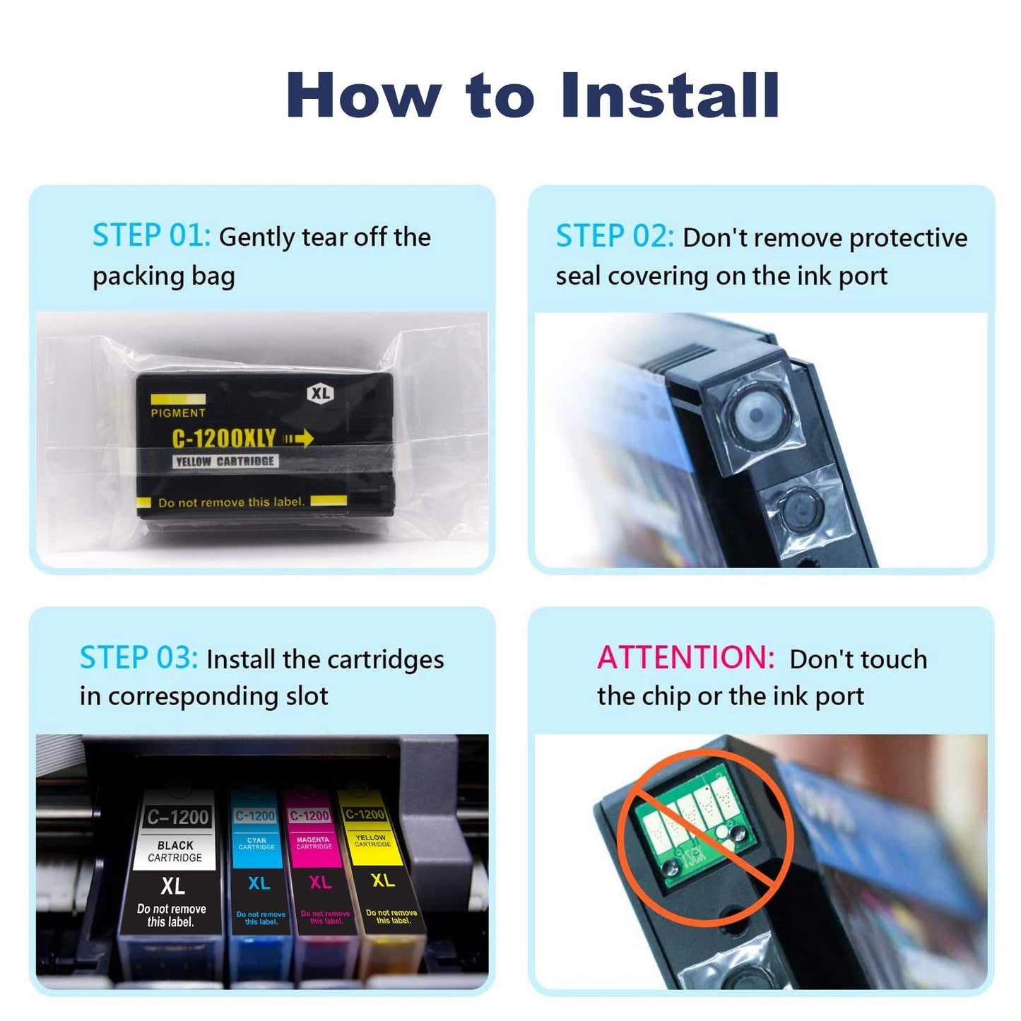 Tactink Compatible Ink Cartridges Replacement for Canon PGI-1200XL High Yield to use with Printer Maxify MB2320 MB2020 MB2120 MB2720 (2 Black, 2 Cyan, 2 Magenta, 2 Yellow)