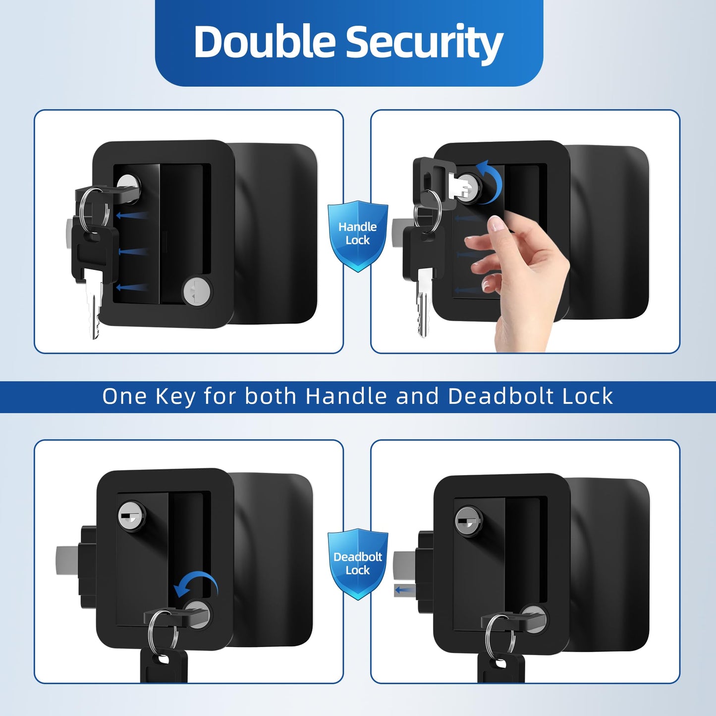 DaierTek RV Door Lock, Camper Entry Lock Replacement - 3.75"x2.75"x1.5" (HxWxD) Zinc Alloy Black Handle Latch for Class B RV, Travel Trailer - 2pcs