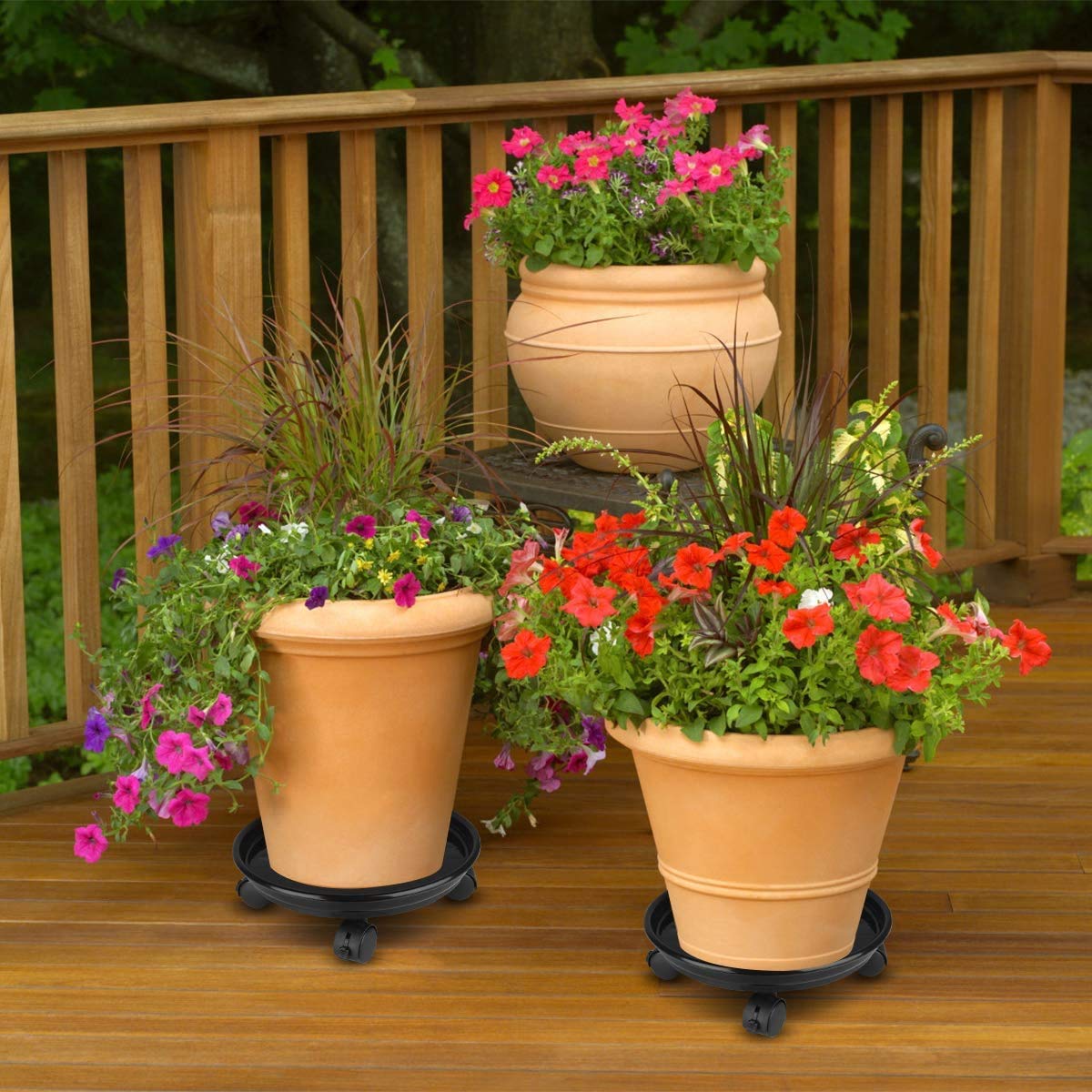15.5" Black Plant Caddy,2 Pack of Plant Pallet Caddy with Wheels, Round Flower Pot Mover, Indoor Rolling Planter Dolly on Wheels