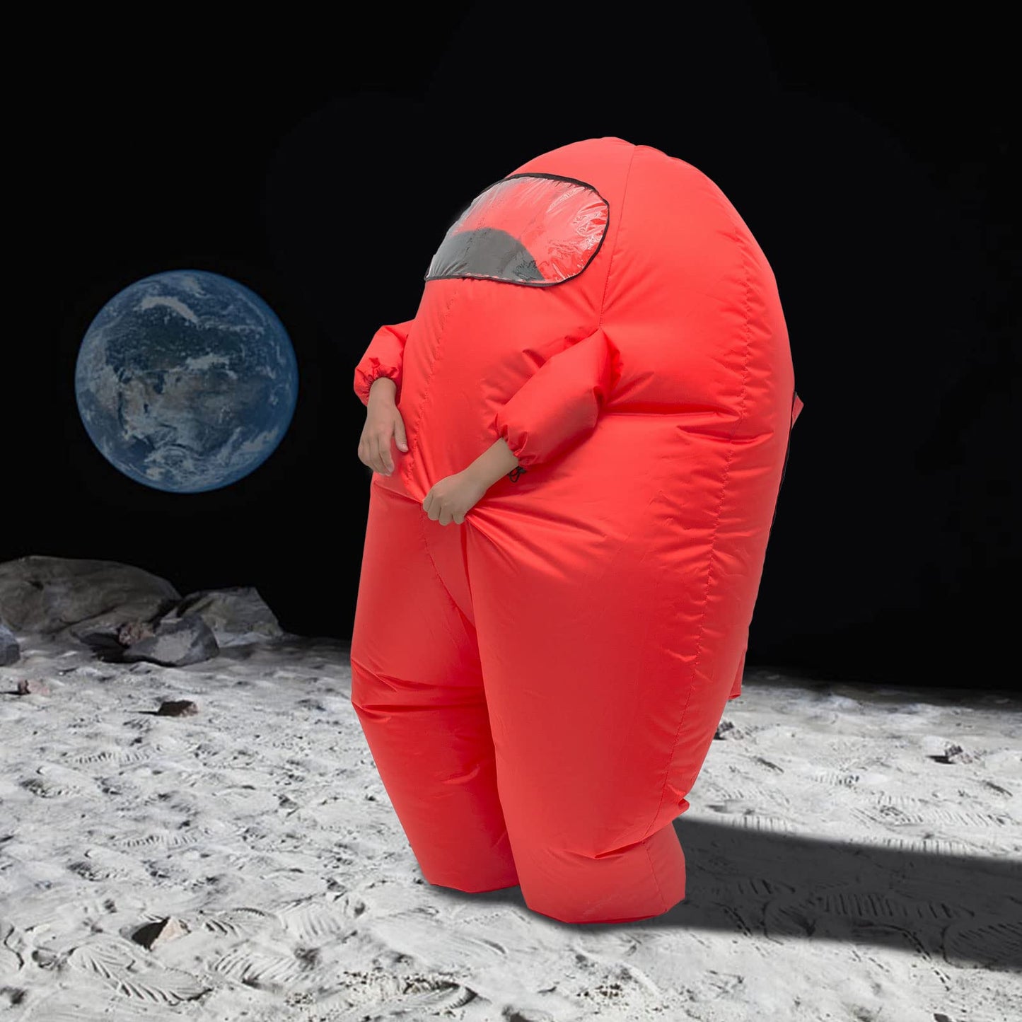 Astronaut costume inflatable costume Funny Halloween Spacesuit Party School Masquerade Game Fans (Red, Kids (100-155cm))