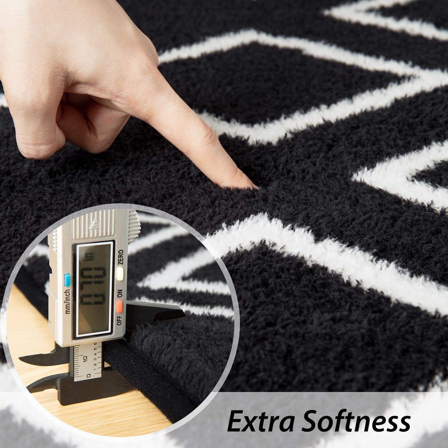 Rtizon Soft Area Rug for Bedroom, 5x7Ft Moroccan Rugs for Living Room, Geometric Non-Slip Carpet with Memory Foam for Boys Girls's Bedside Office Dorm Farmhouse, Black and White