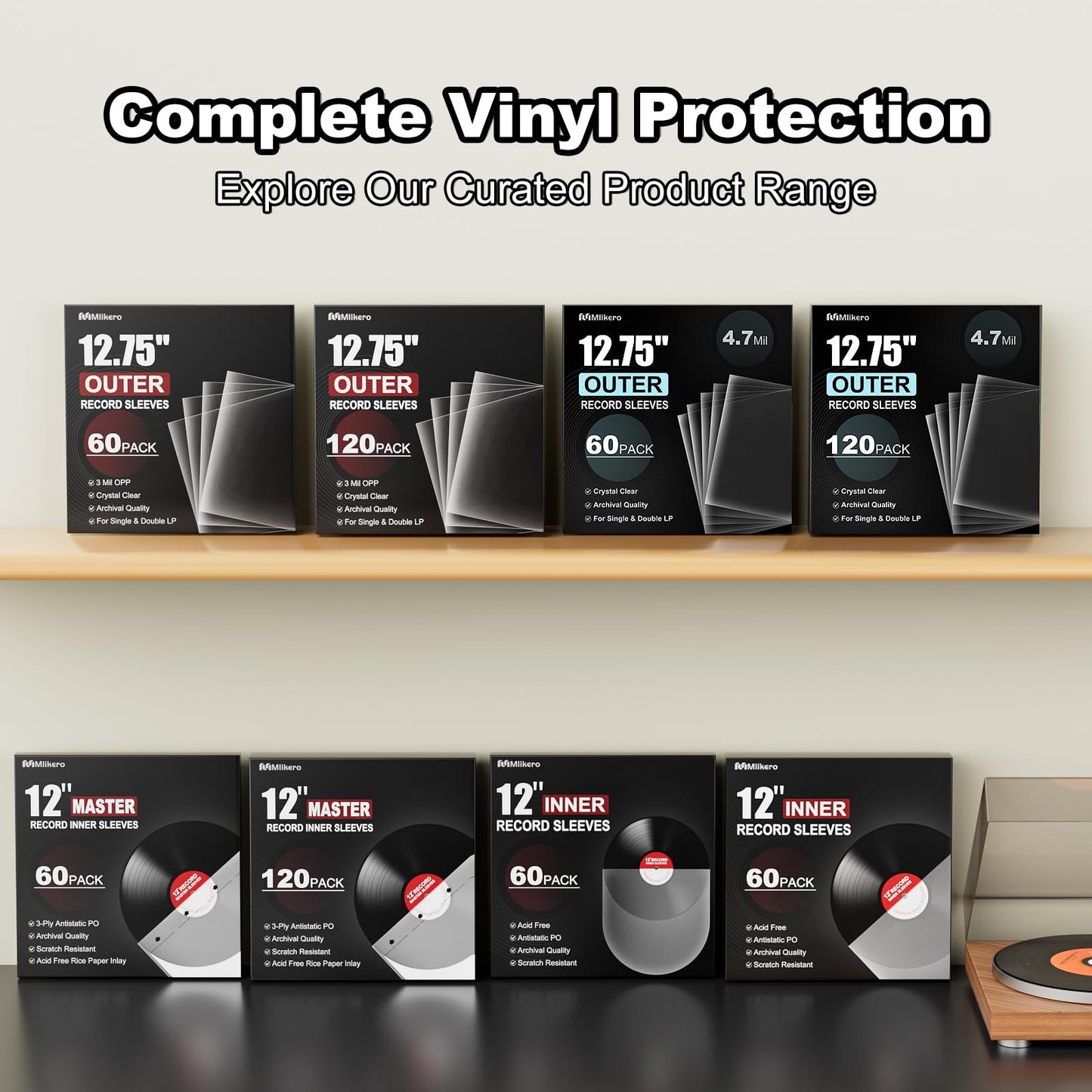 120 Vinyl Record Sleeves Outer, 4.7 Mil Crystal Clear Vinyl Protective Sleeves, 12.75'' x 12.75'' Record Sleeve Compatible with Single and Double LP Album Covers