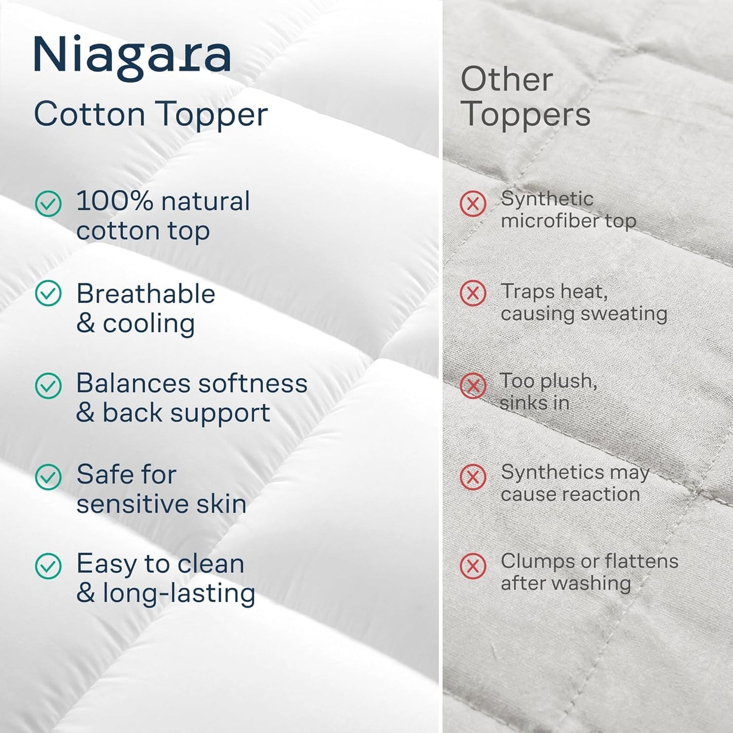 Cloud-Like Queen Mattress Topper - 100% Cotton Top Mattress Pad for Back Pain Relief - Breathable & Naturally Cooling for Hot Sleepers - Machine Washable