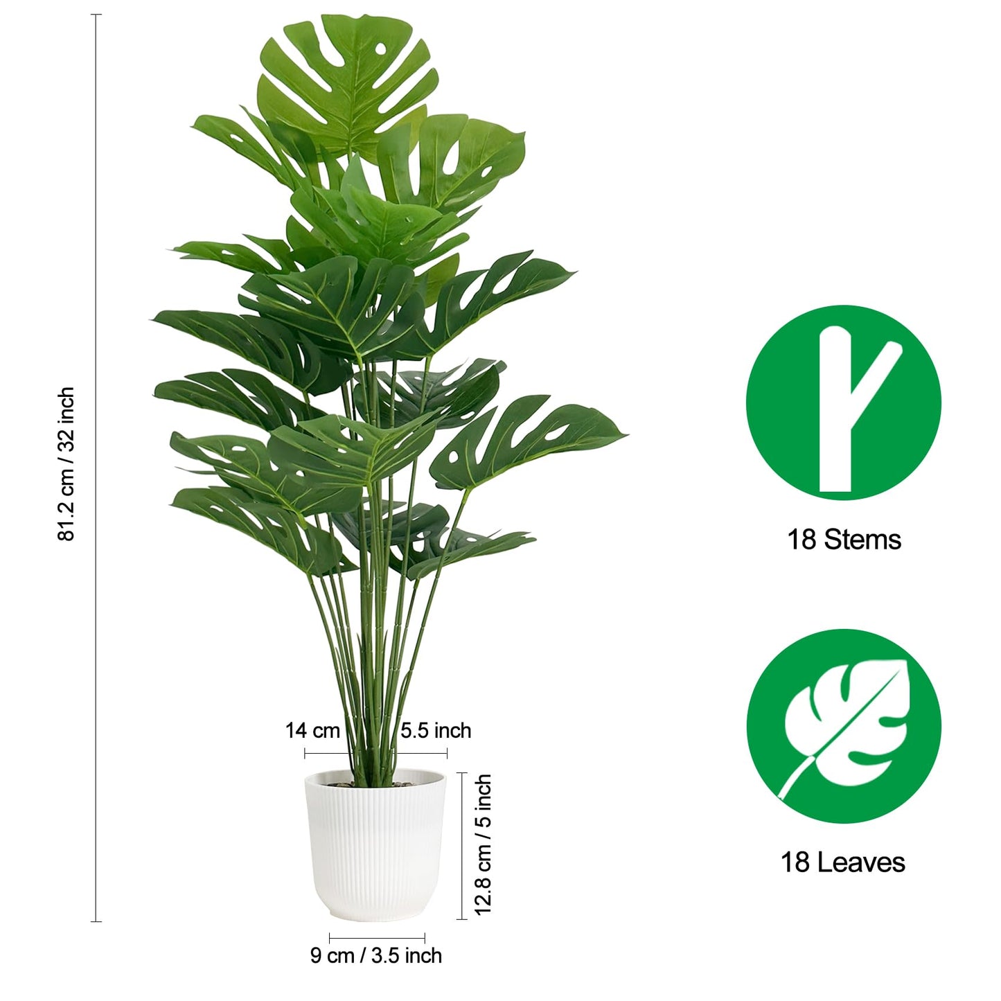 SAJANDAS Set of 2 Artificial Monstera Deliciosa Plants in Pots, Fake Tropical Trees with Greenery Leaves Stems, 32 Inch Faux Swiss Cheese Floor Plants for Porch, Garden, Store, Office, Home Decor